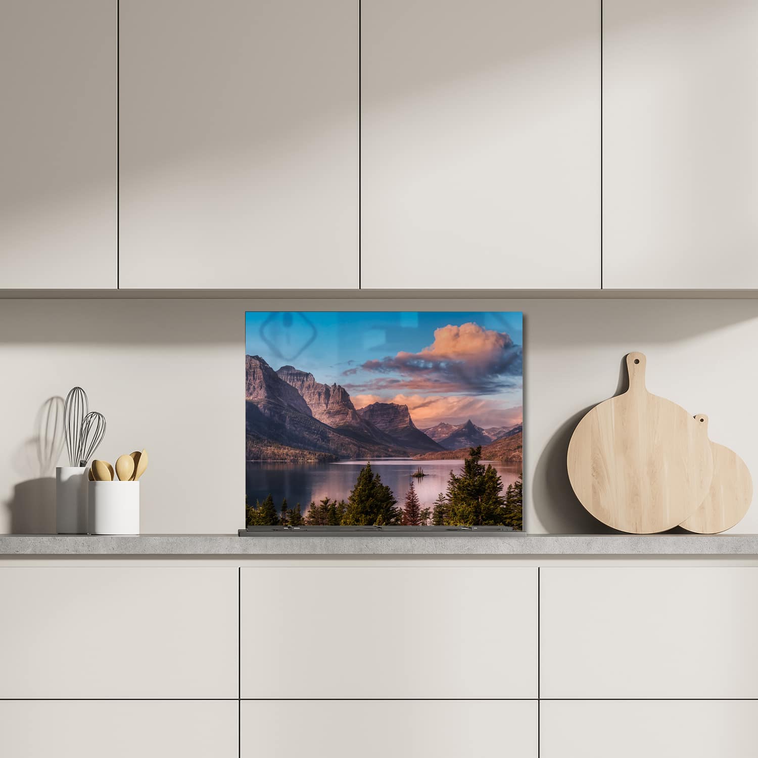 Eigen afmeting spatscherm-op-maat Keuken - Hittebestendig gehard glas - Meer bij Rocky Mountains