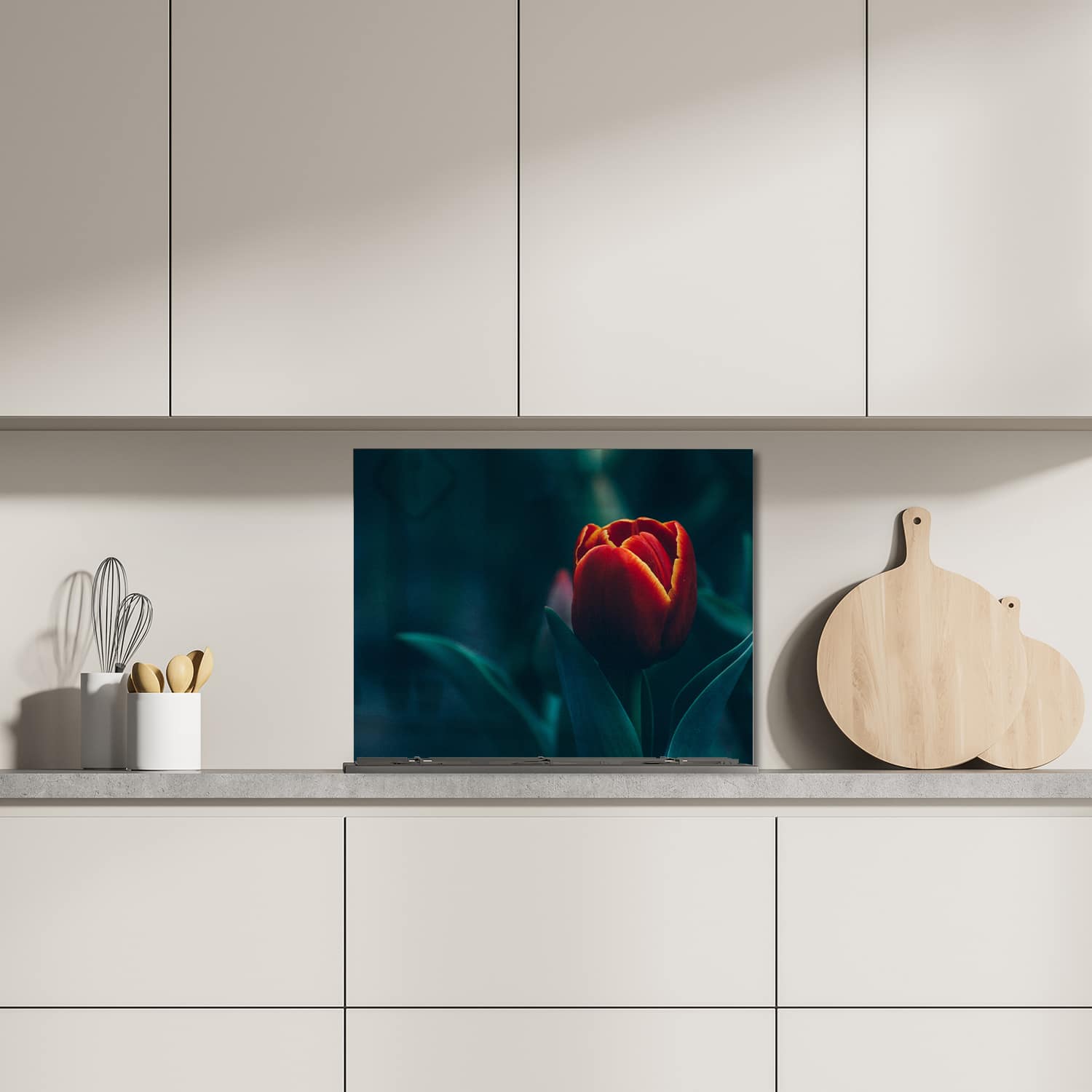 Eigen afmeting spatscherm-op-maat Keuken - Hittebestendig gehard glas - Dieprode Tulp
