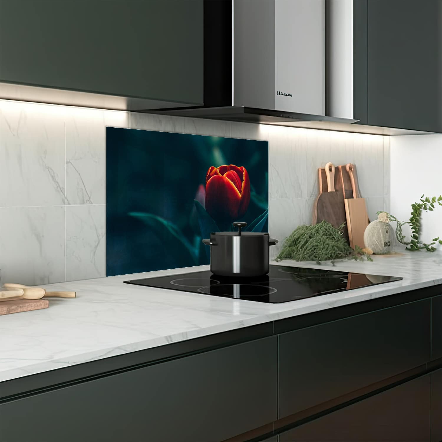 Eigen afmeting spatscherm-op-maat Keuken - Hittebestendig gehard glas - Dieprode Tulp