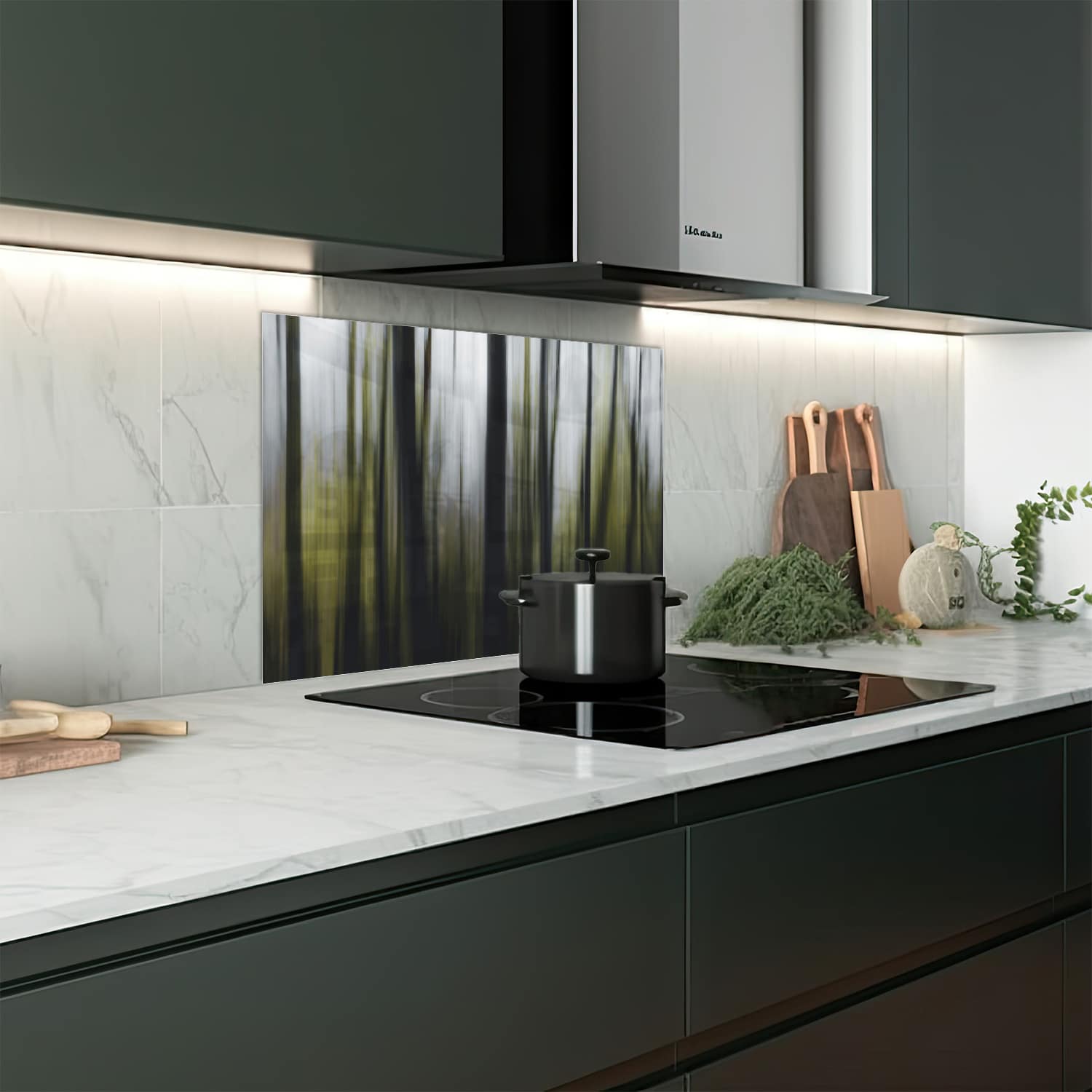 Eigen afmeting spatscherm-op-maat Keuken - Hittebestendig gehard glas - Abstract Boslandschap