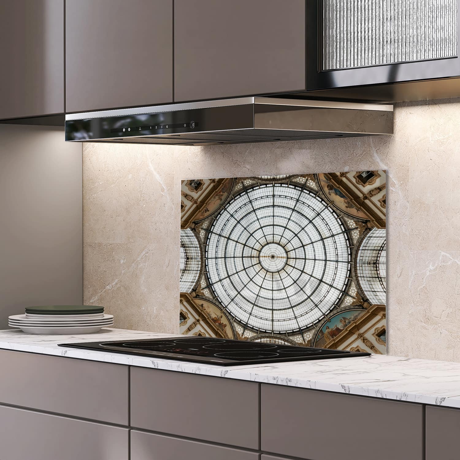 Eigen afmeting spatscherm-op-maat Keuken - Hittebestendig gehard glas - Historische Architectuur