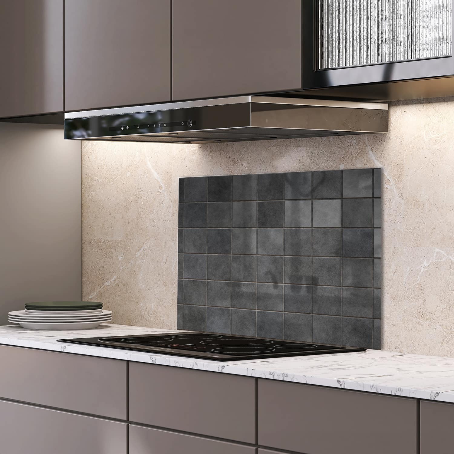 Eigen afmeting spatscherm-op-maat Keuken - Hittebestendig gehard glas - Keramische Tegels