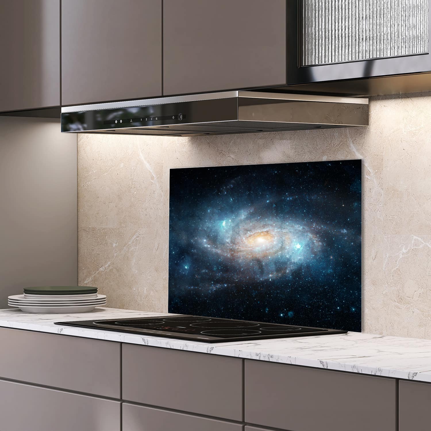 Eigen afmeting spatscherm-op-maat Keuken - Hittebestendig gehard glas - Spiraalvormig Sterrenstelsel