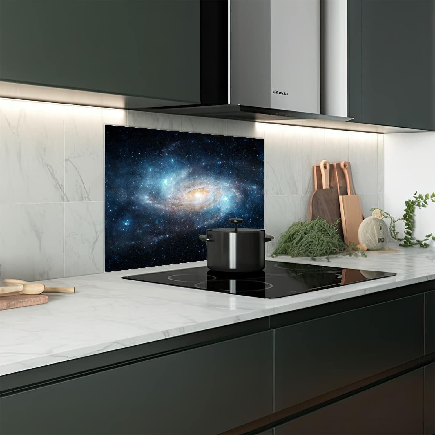 Eigen afmeting spatscherm-op-maat Keuken - Hittebestendig gehard glas - Spiraalvormig Sterrenstelsel