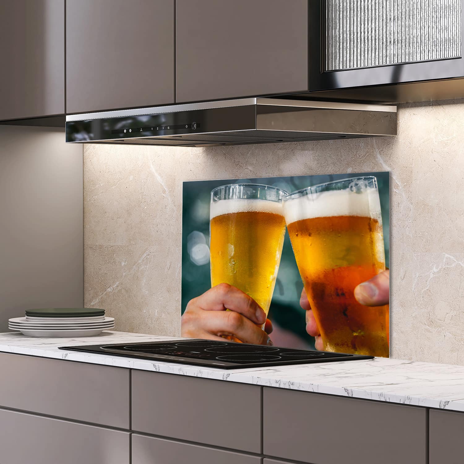 Eigen afmeting spatscherm-op-maat Keuken - Hittebestendig gehard glas - Klinkende Glazen