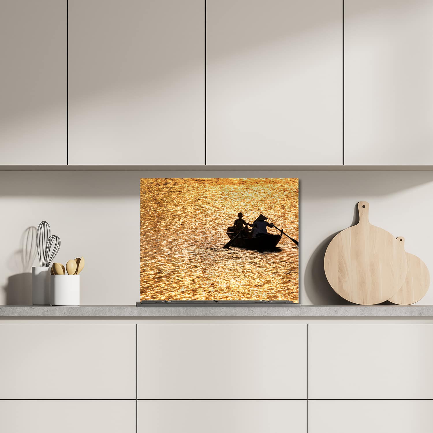 Eigen afmeting spatscherm-op-maat Keuken - Hittebestendig gehard glas - Varen bij Zonsondergang