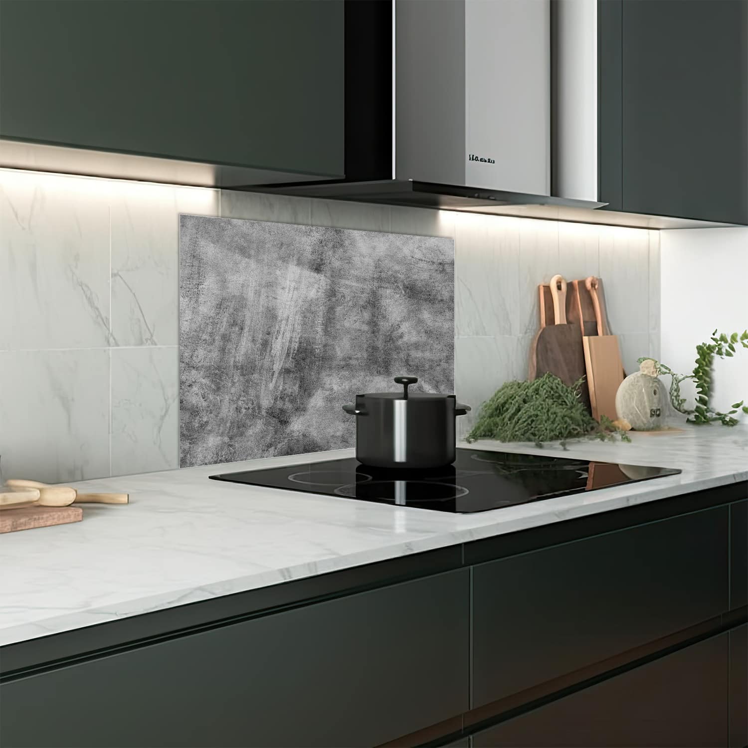 Eigen afmeting spatscherm-op-maat Keuken - Hittebestendig gehard glas - Grijze Muur