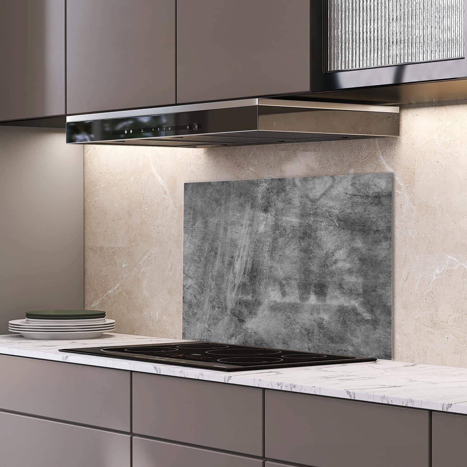 Eigen afmeting spatscherm-op-maat Keuken - Hittebestendig gehard glas - Grijze Muur