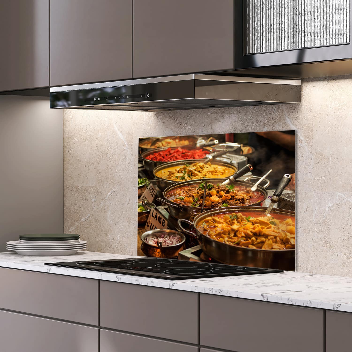 Eigen afmeting spatscherm-op-maat Keuken - Hittebestendig gehard glas - Smakelijke Gerechten