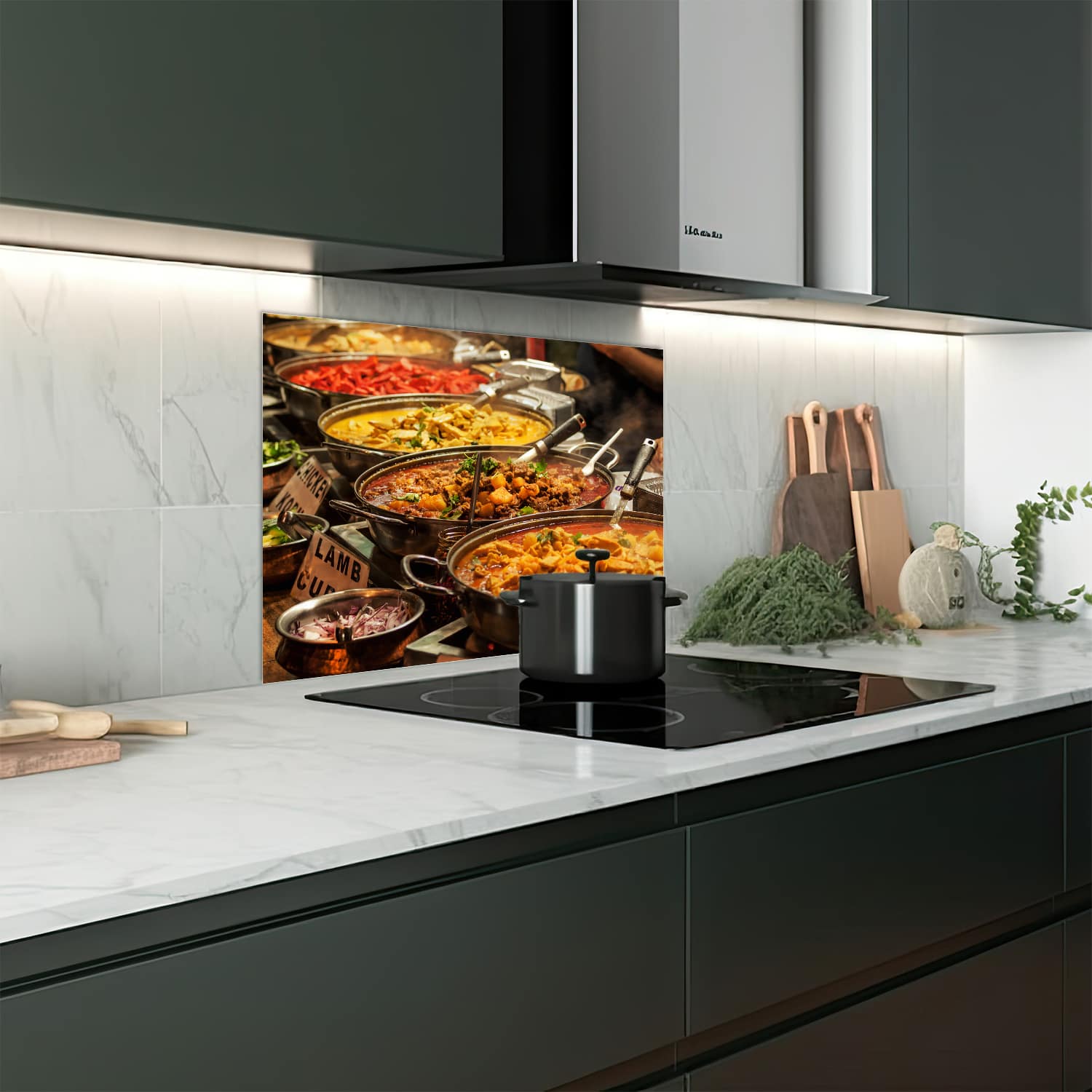 Eigen afmeting spatscherm-op-maat Keuken - Hittebestendig gehard glas - Smakelijke Gerechten