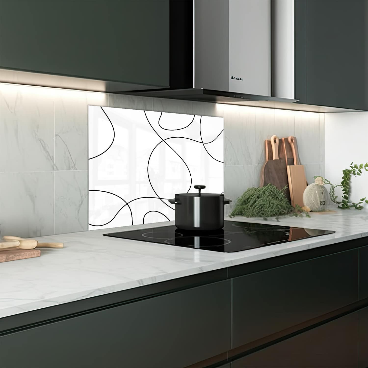 Eigen afmeting spatscherm-op-maat Keuken - Hittebestendig gehard glas - Golvende Lijnen