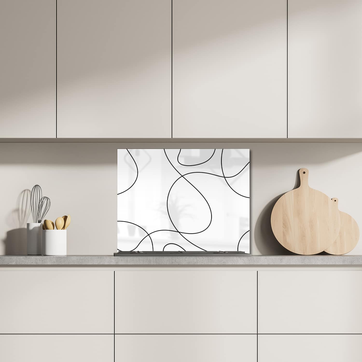 Eigen afmeting spatscherm-op-maat Keuken - Hittebestendig gehard glas - Golvende Lijnen