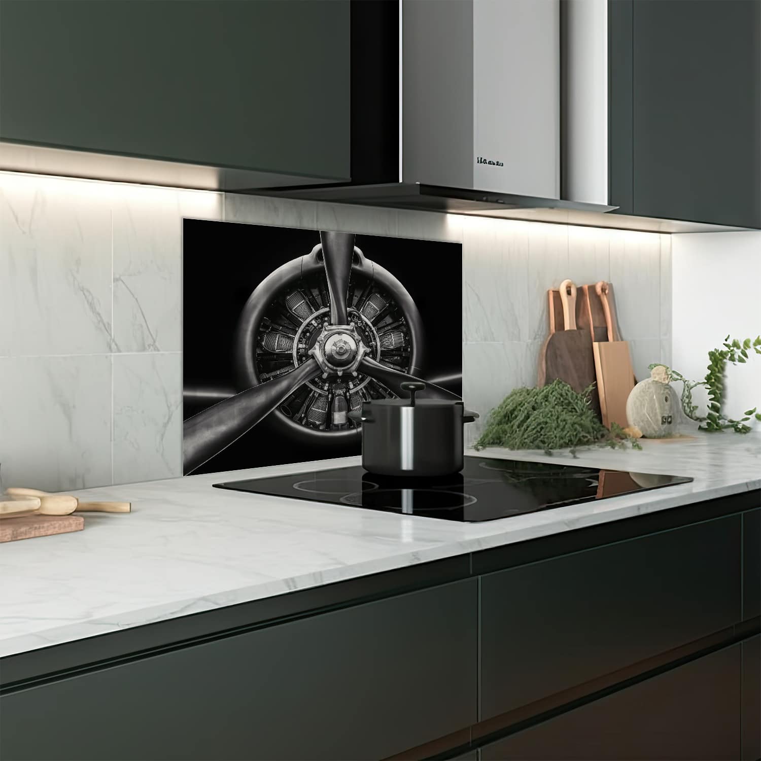 Eigen afmeting spatscherm-op-maat Keuken - Hittebestendig gehard glas - Vliegtuigradiaalmotor