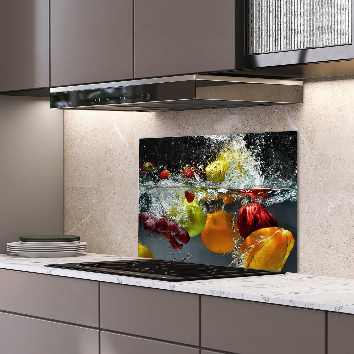 Eigen afmeting spatscherm-op-maat Keuken - Hittebestendig gehard glas - Fruit Splash