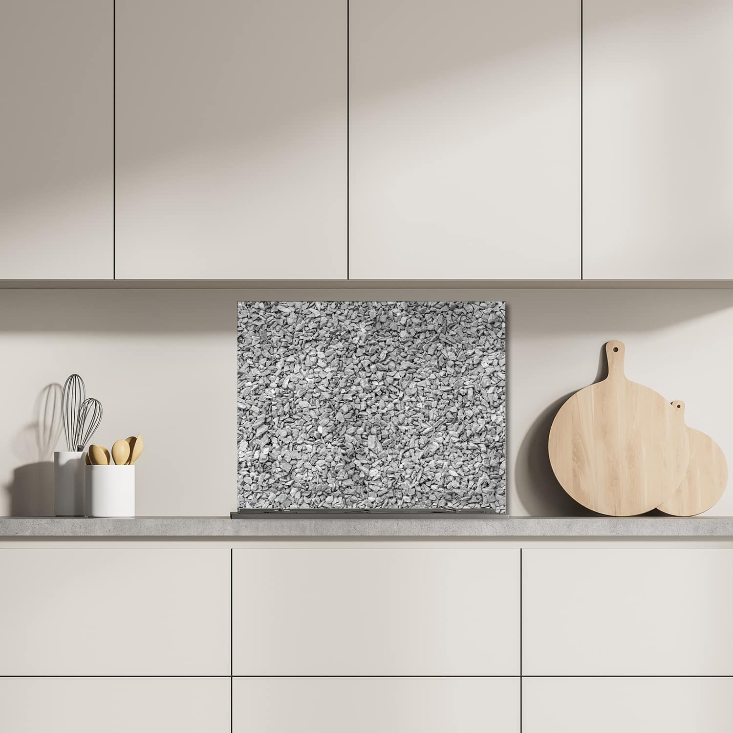 Eigen afmeting spatscherm-op-maat Keuken - Hittebestendig gehard glas - Grijs Grind