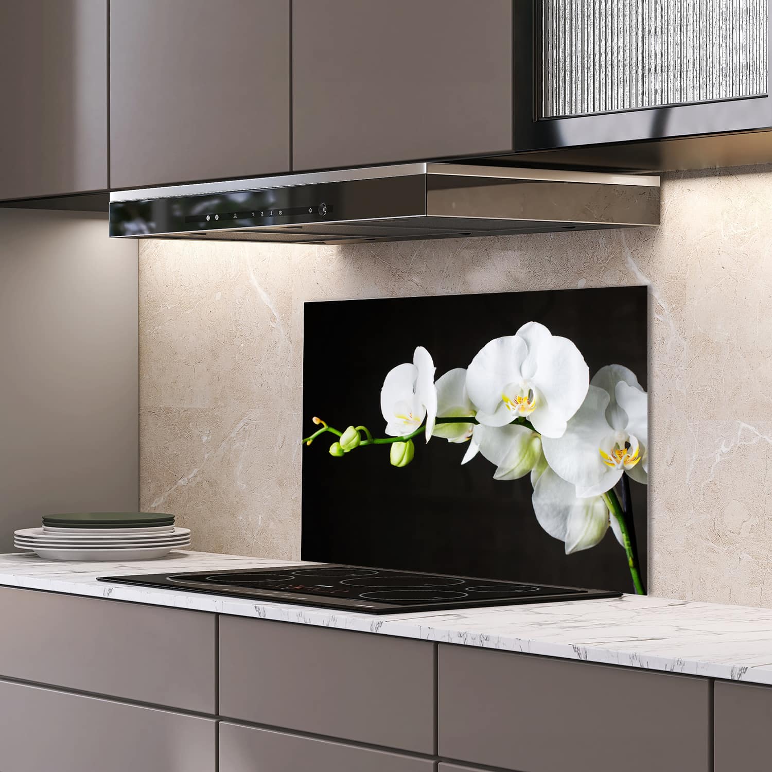 Eigen afmeting spatscherm-op-maat Keuken - Hittebestendig gehard glas - Witte OrchideeÃÆ Æ Â«n