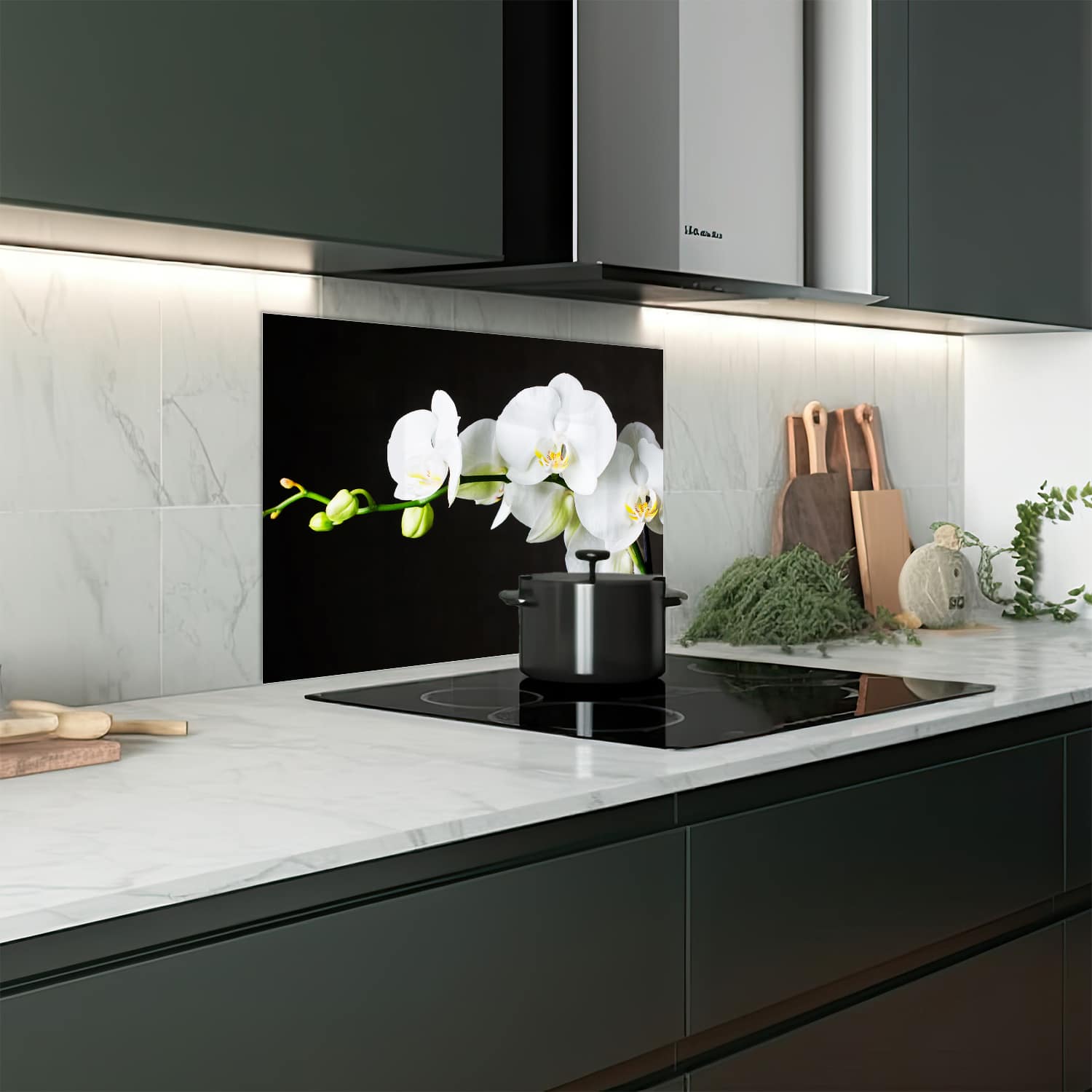 Eigen afmeting spatscherm-op-maat Keuken - Hittebestendig gehard glas - Witte OrchideeÃÆ Æ Â«n