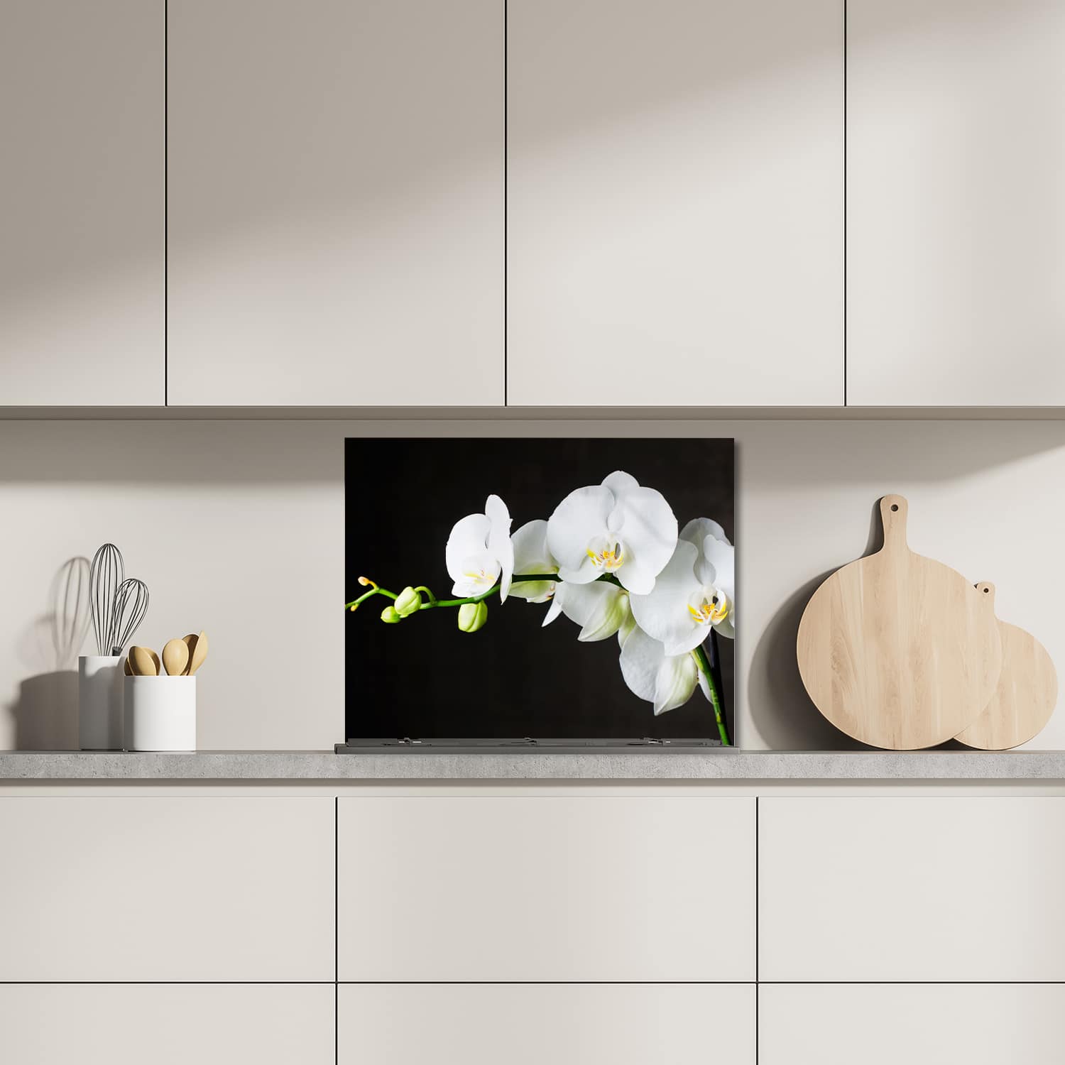 Eigen afmeting spatscherm-op-maat Keuken - Hittebestendig gehard glas - Witte OrchideeÃÆ Æ Â«n