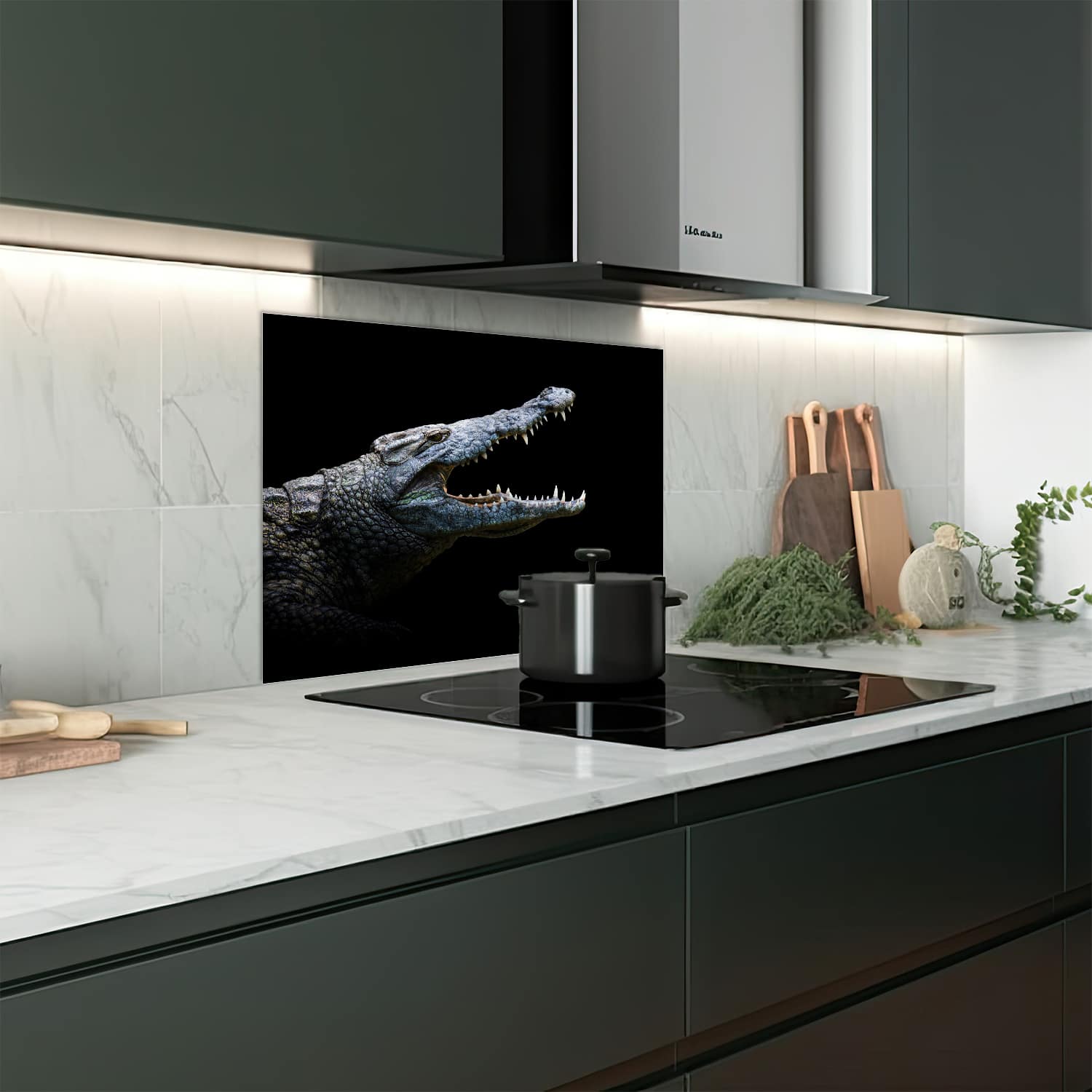 Eigen afmeting spatscherm-op-maat Keuken - Hittebestendig gehard glas - Krokodil