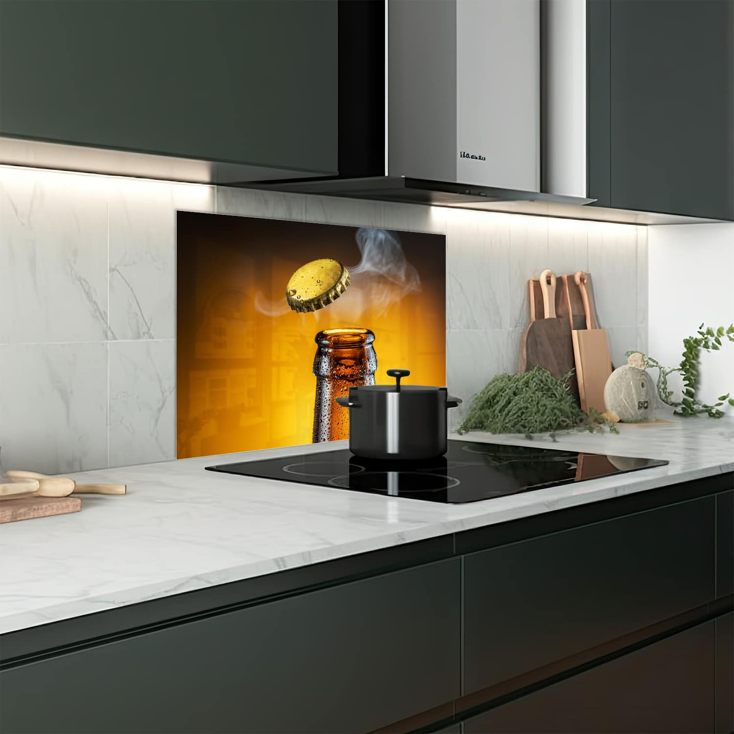 Eigen afmeting spatscherm-op-maat Keuken - Hittebestendig gehard glas - Bierdop