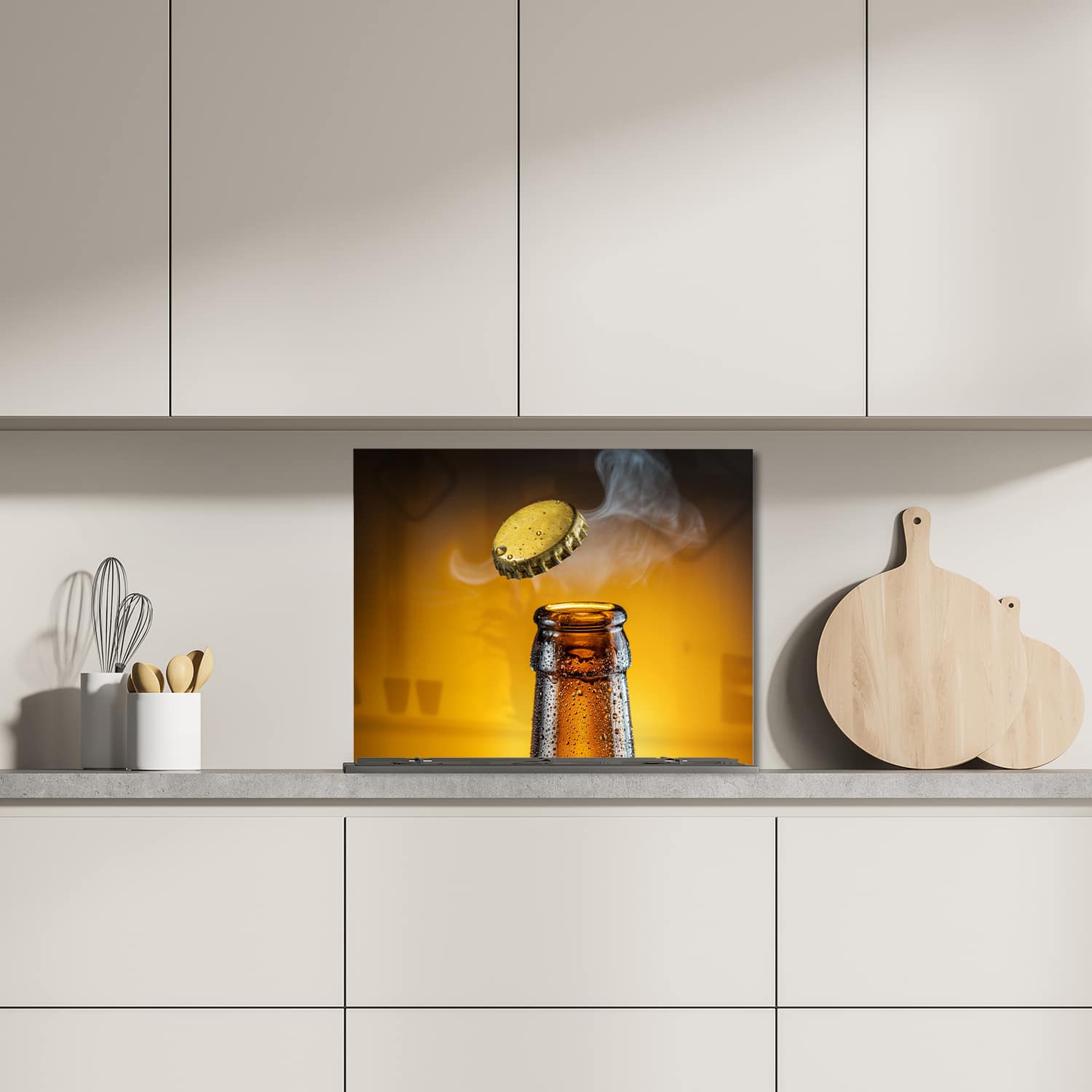 Eigen afmeting spatscherm-op-maat Keuken - Hittebestendig gehard glas - Bierdop