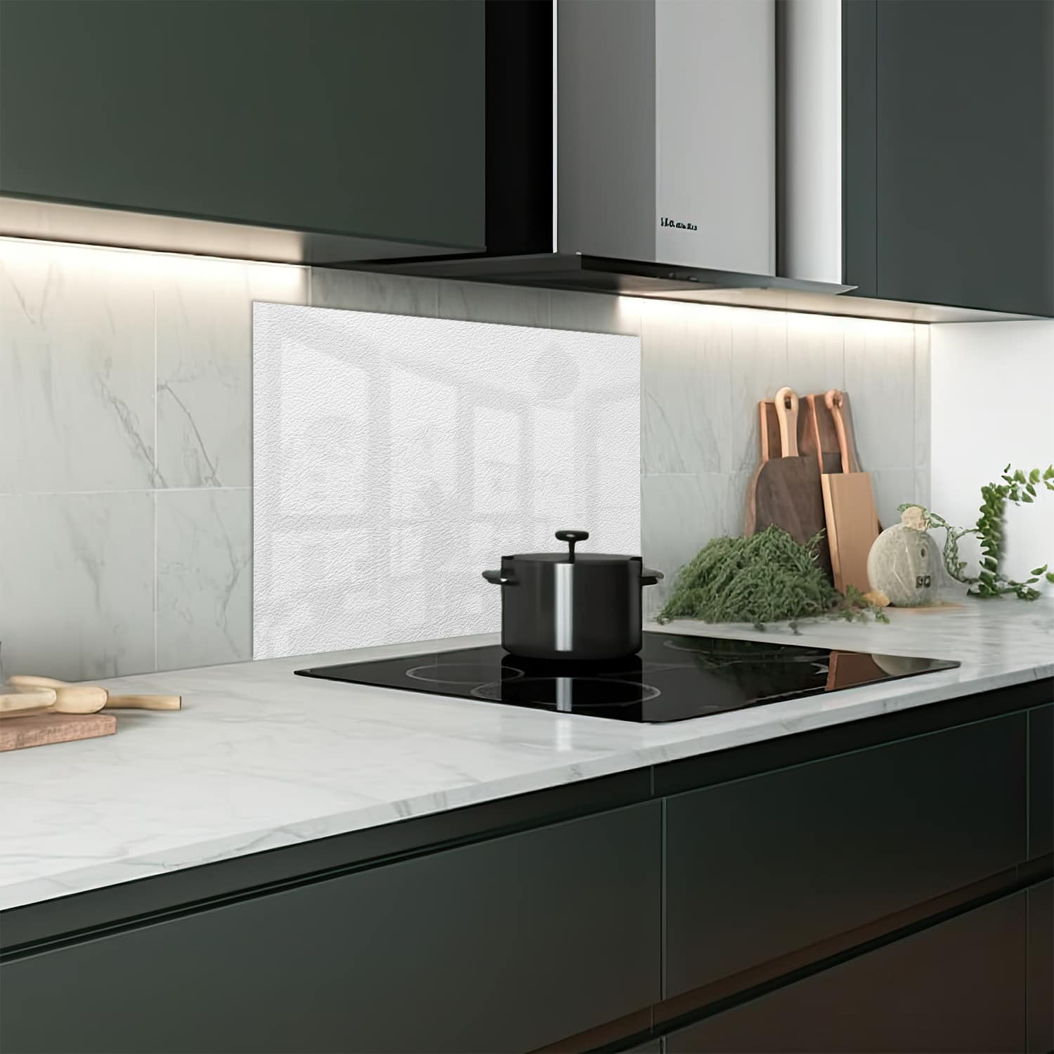 Eigen afmeting spatscherm-op-maat Keuken - Hittebestendig gehard glas - Wit Leer