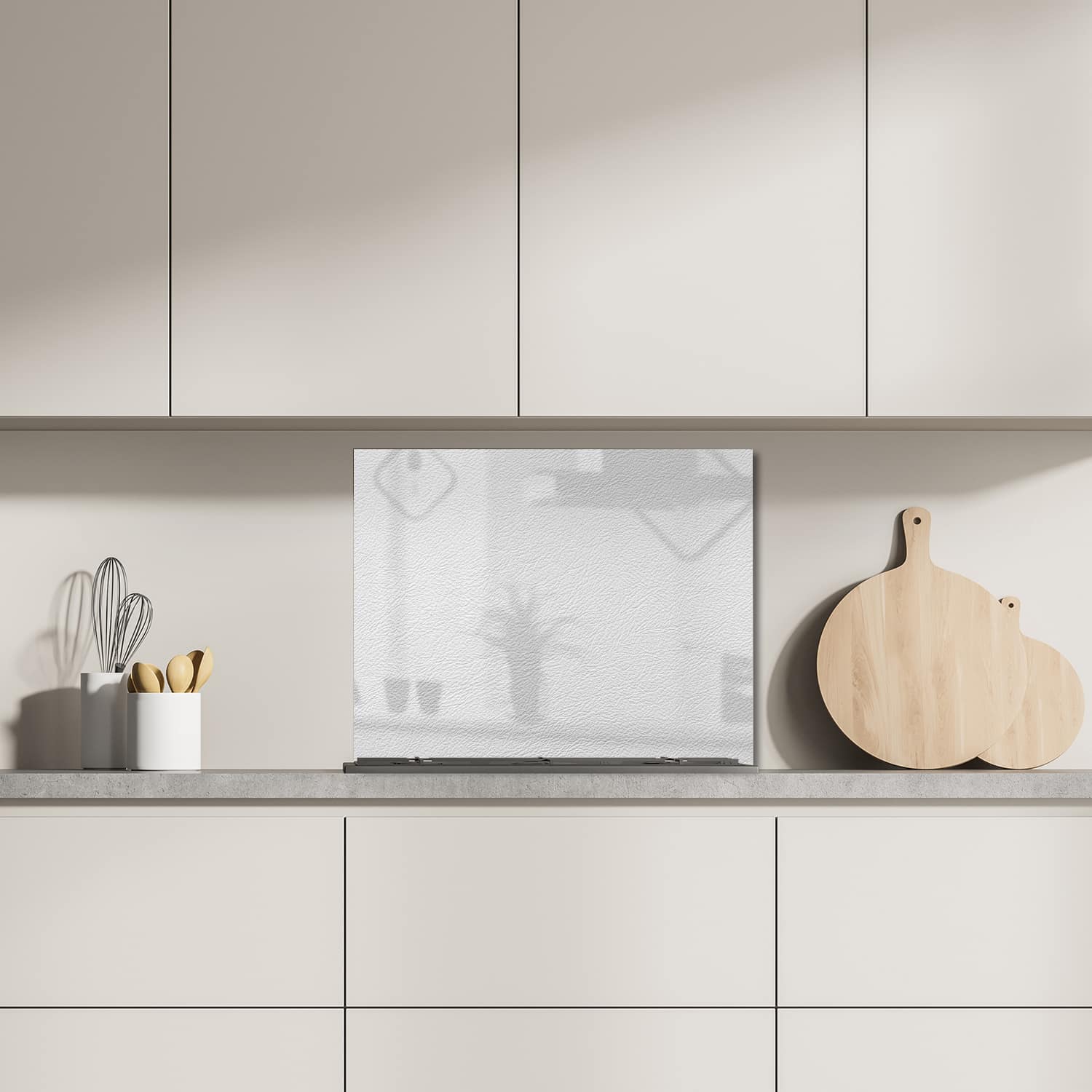 Eigen afmeting spatscherm-op-maat Keuken - Hittebestendig gehard glas - Wit Leer