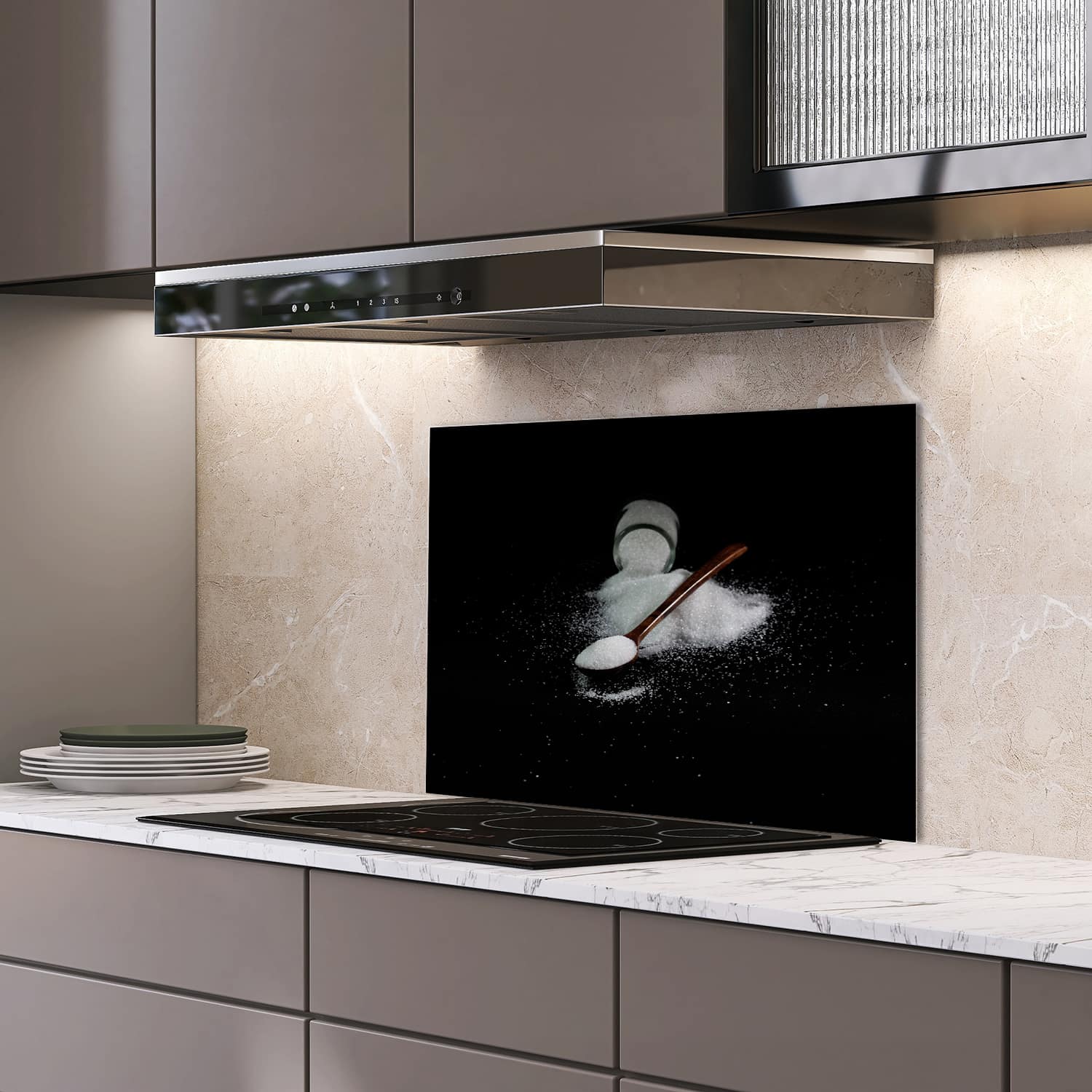 Eigen afmeting spatscherm-op-maat Keuken - Hittebestendig gehard glas - Suiker
