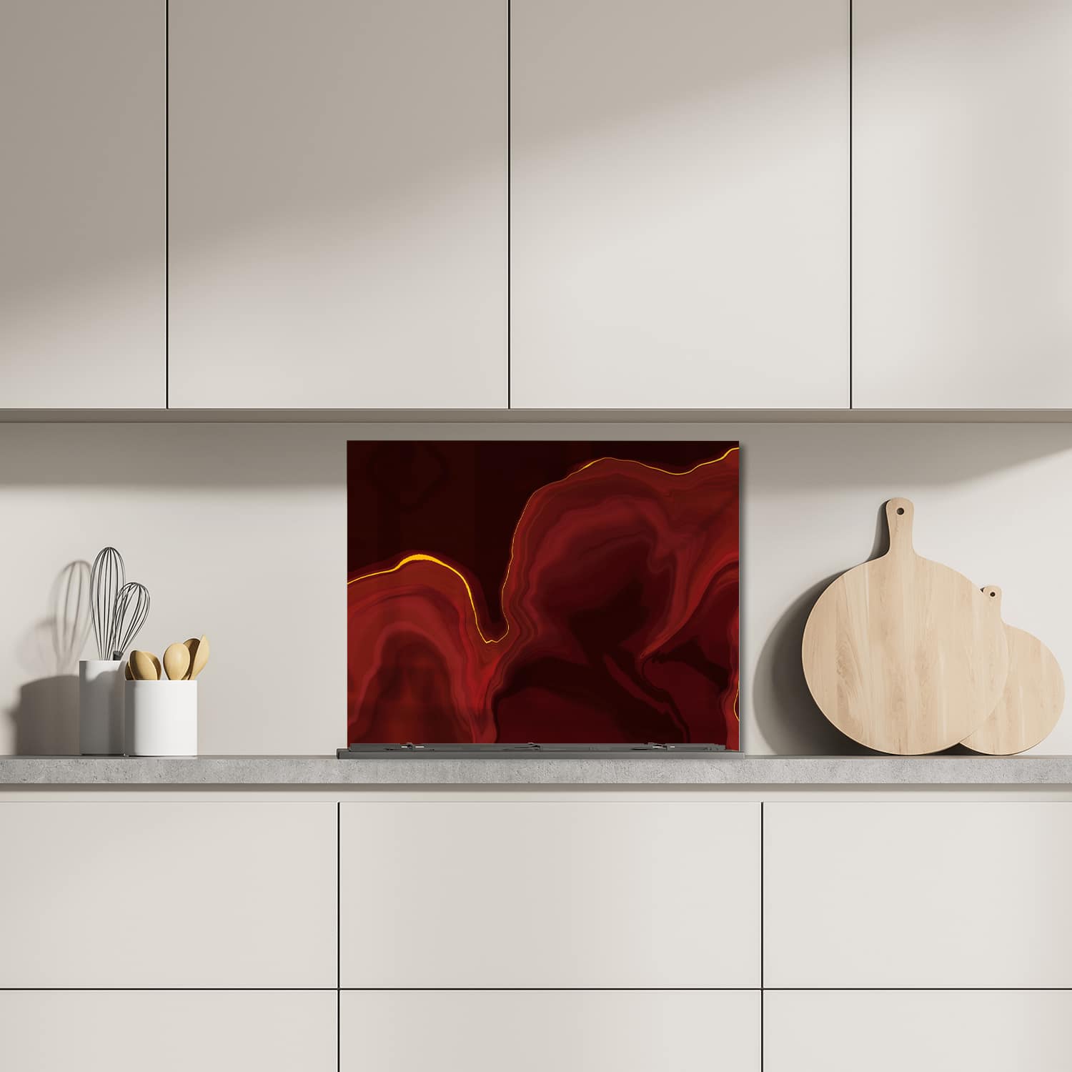 Eigen afmeting spatscherm-op-maat Keuken - Hittebestendig gehard glas - Luxueus Rood Marmer