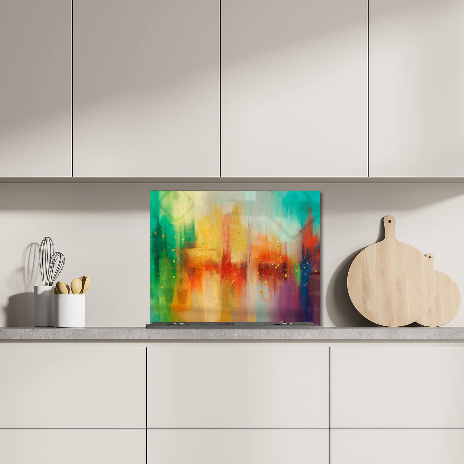 Eigen afmeting spatscherm-op-maat Keuken - Hittebestendig gehard glas - Kleurijk Waterverf Schilderij