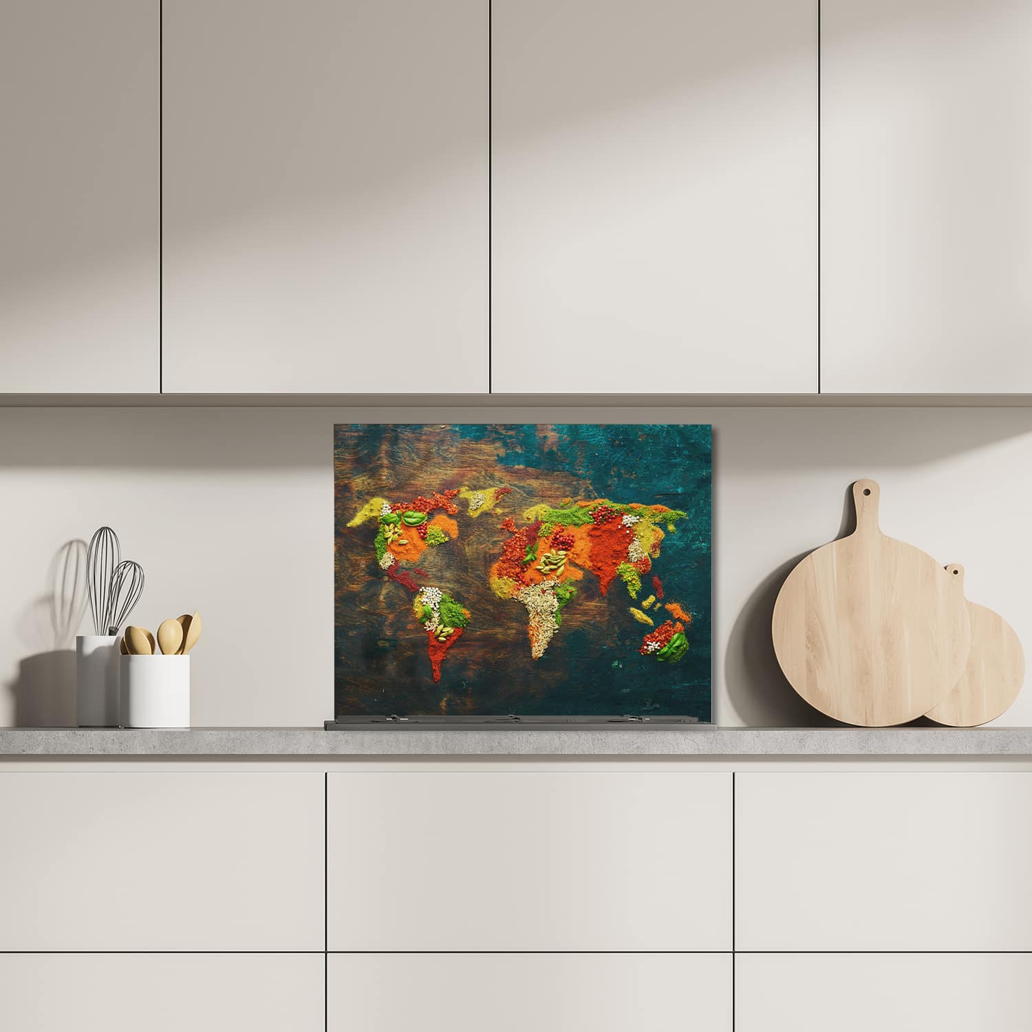 Eigen afmeting spatscherm-op-maat Keuken - Hittebestendig gehard glas - Wereldkaart van Kruiden