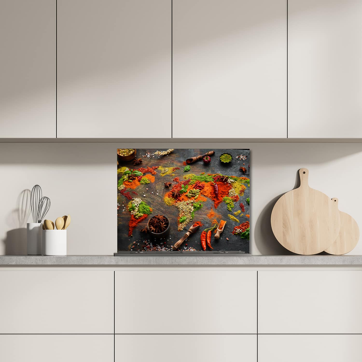 Eigen afmeting spatscherm-op-maat Keuken - Hittebestendig gehard glas - Specerijen over de Wereld
