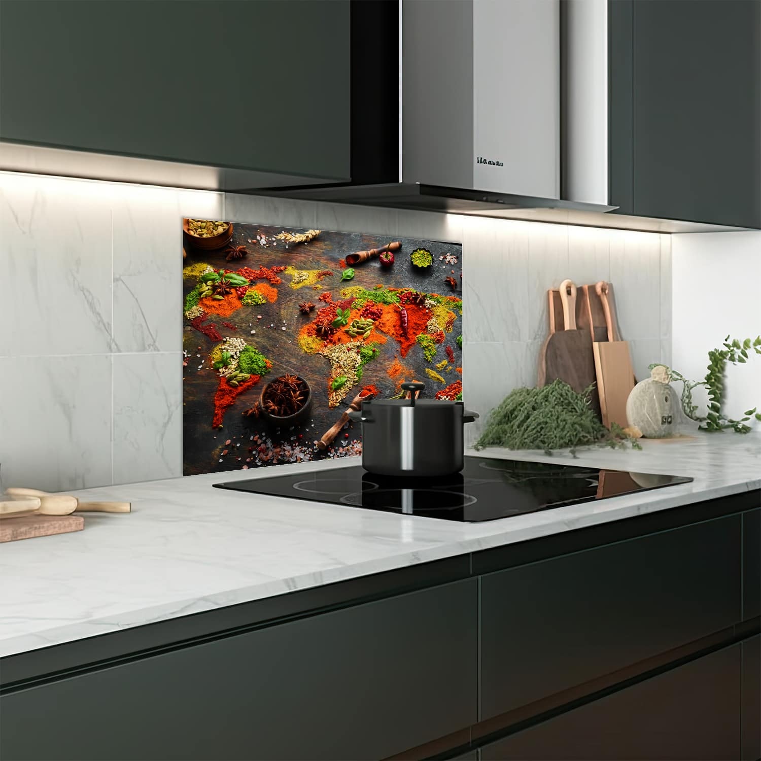 Eigen afmeting spatscherm-op-maat Keuken - Hittebestendig gehard glas - Specerijen over de Wereld
