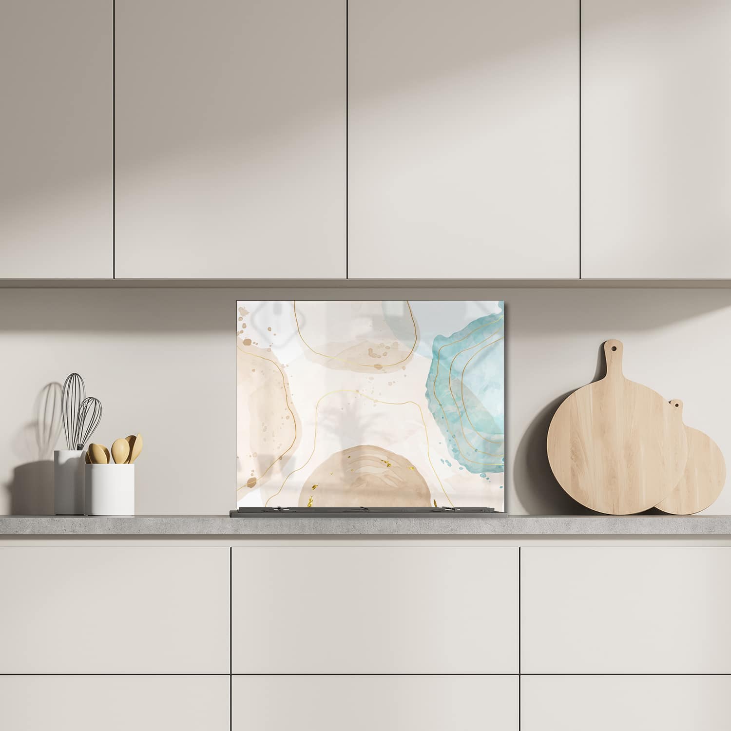 Eigen afmeting spatscherm-op-maat Keuken - Hittebestendig gehard glas - Waterverf Kunst