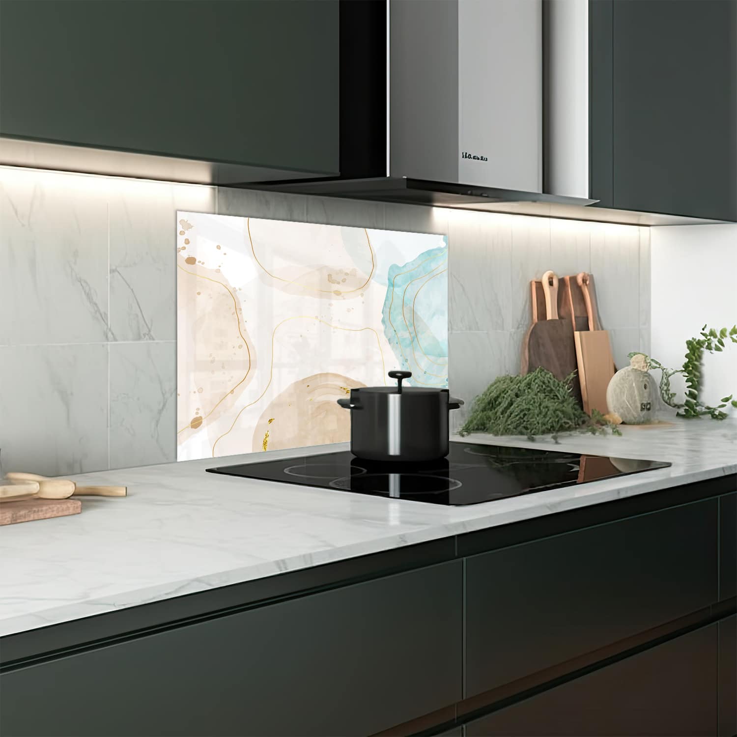Eigen afmeting spatscherm-op-maat Keuken - Hittebestendig gehard glas - Waterverf Kunst