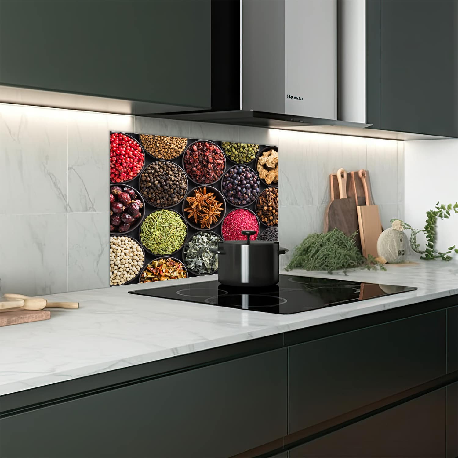 Eigen afmeting spatscherm-op-maat Keuken - Hittebestendig gehard glas - Kleurrijke Kruiden