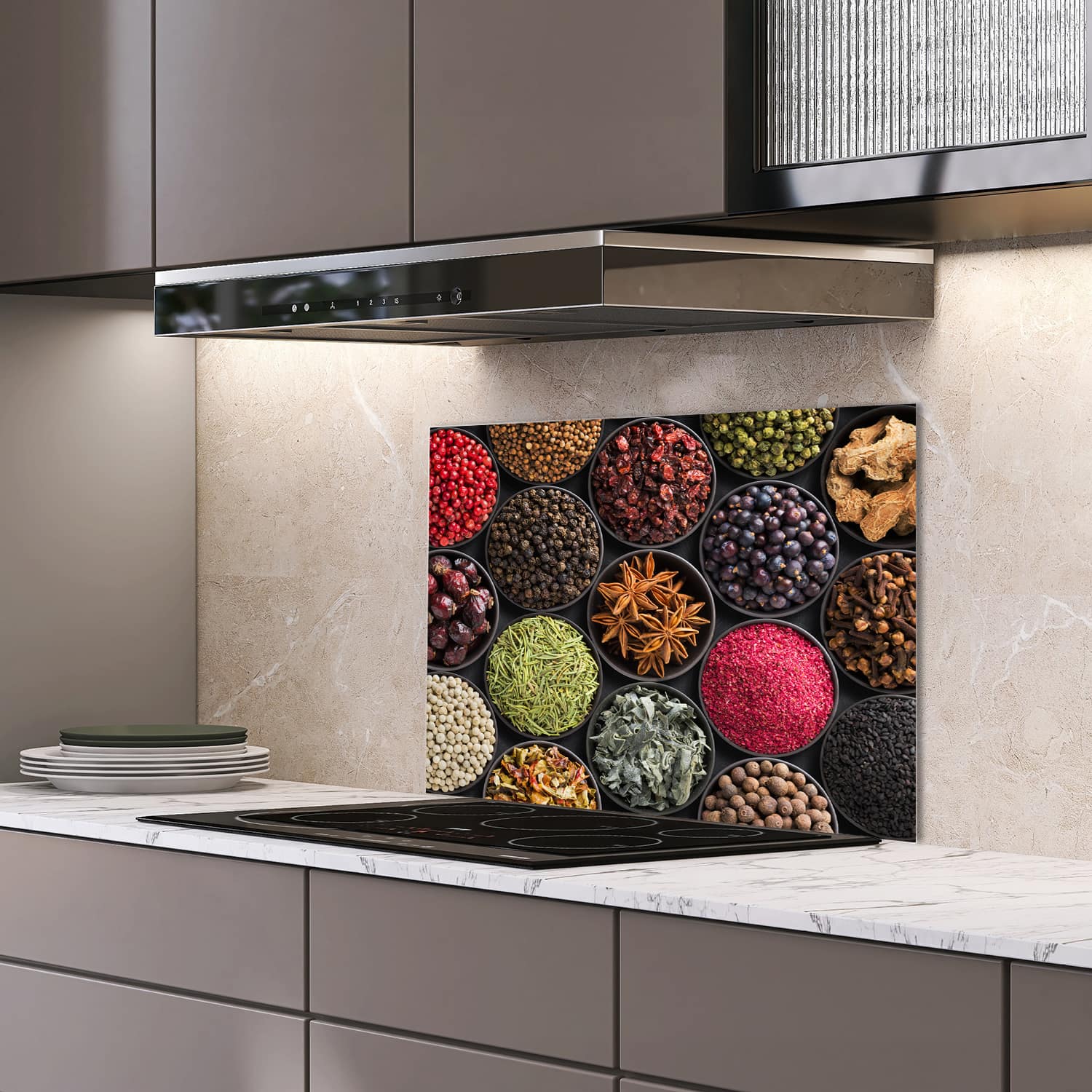 Eigen afmeting spatscherm-op-maat Keuken - Hittebestendig gehard glas - Kleurrijke Kruiden