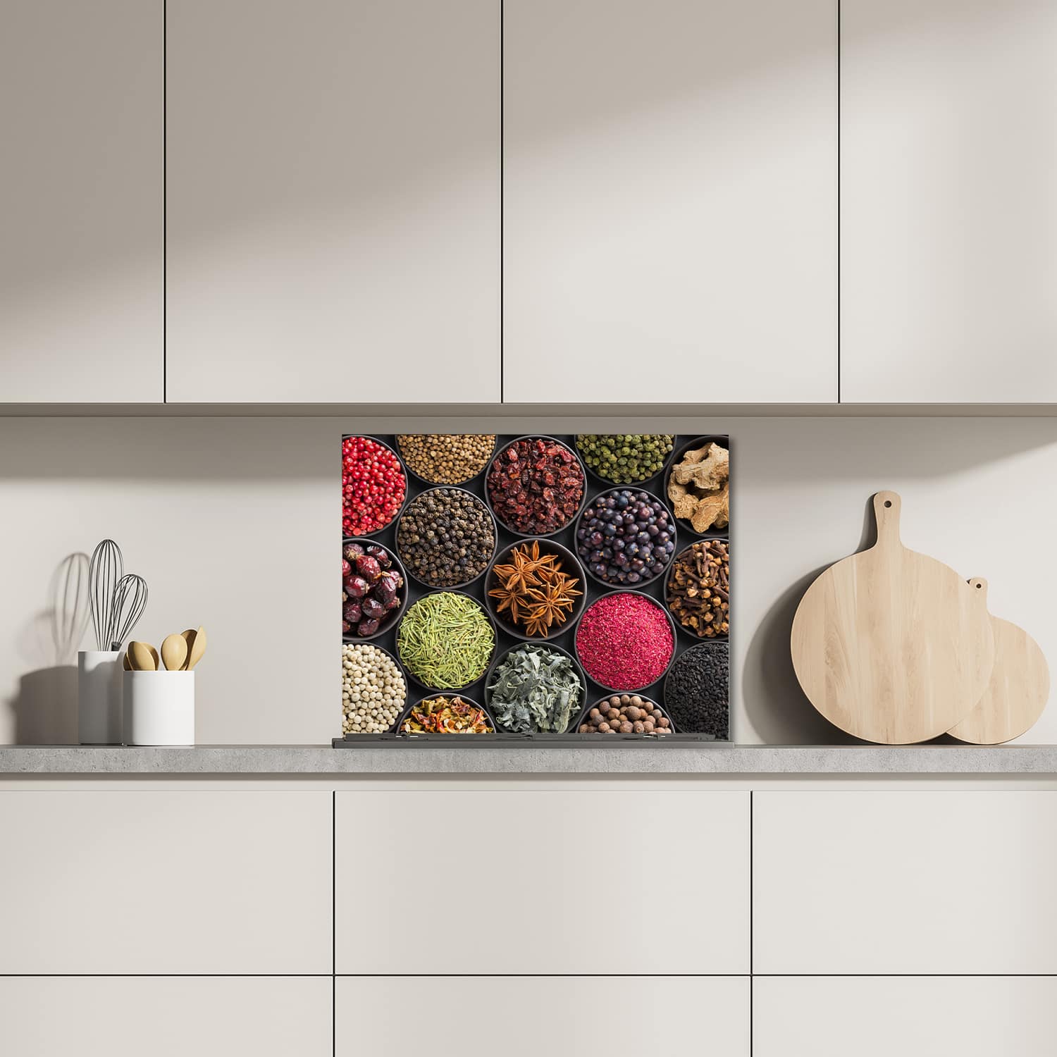 Eigen afmeting spatscherm-op-maat Keuken - Hittebestendig gehard glas - Kleurrijke Kruiden