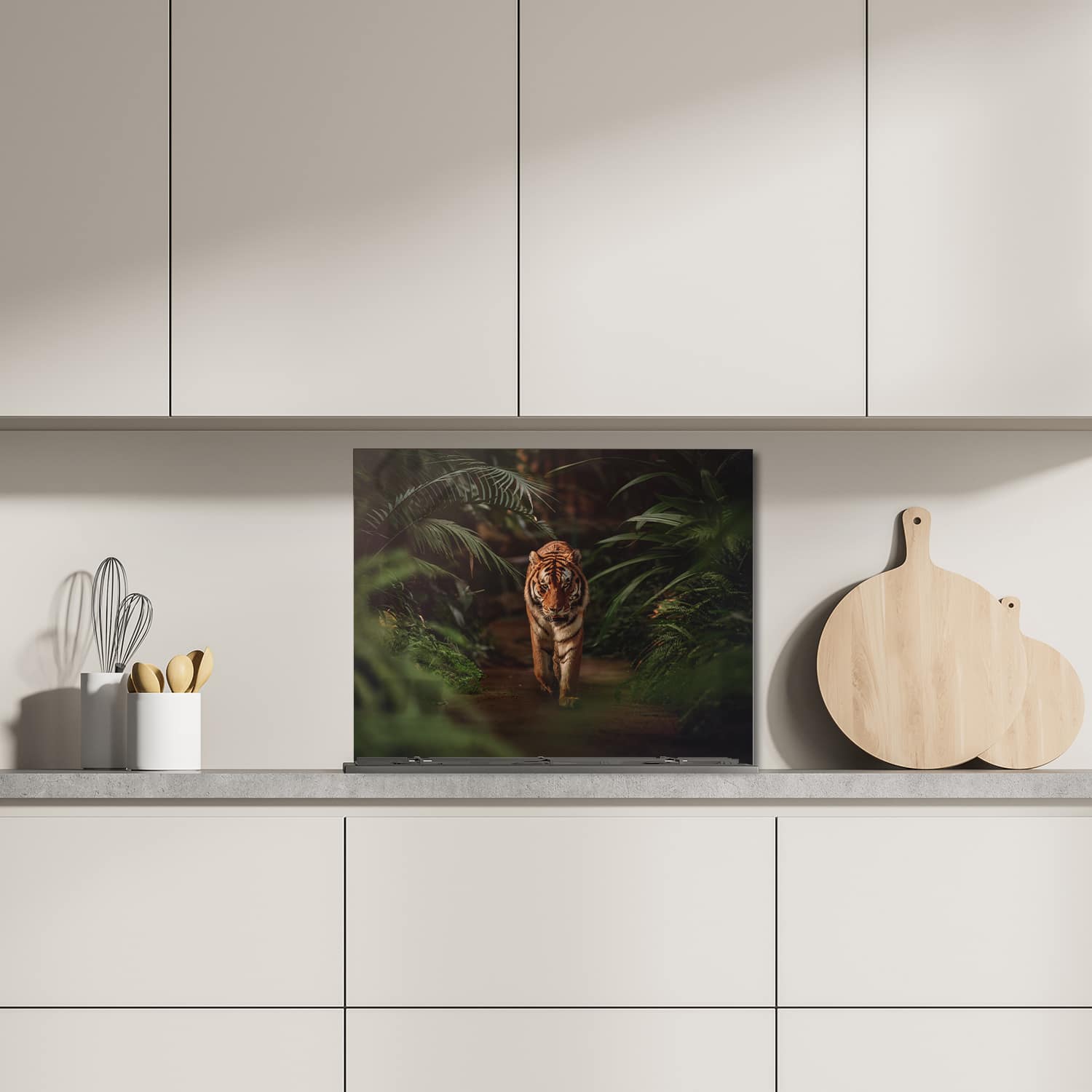 Eigen afmeting spatscherm-op-maat Keuken - Hittebestendig gehard glas - Tijger in het Bos