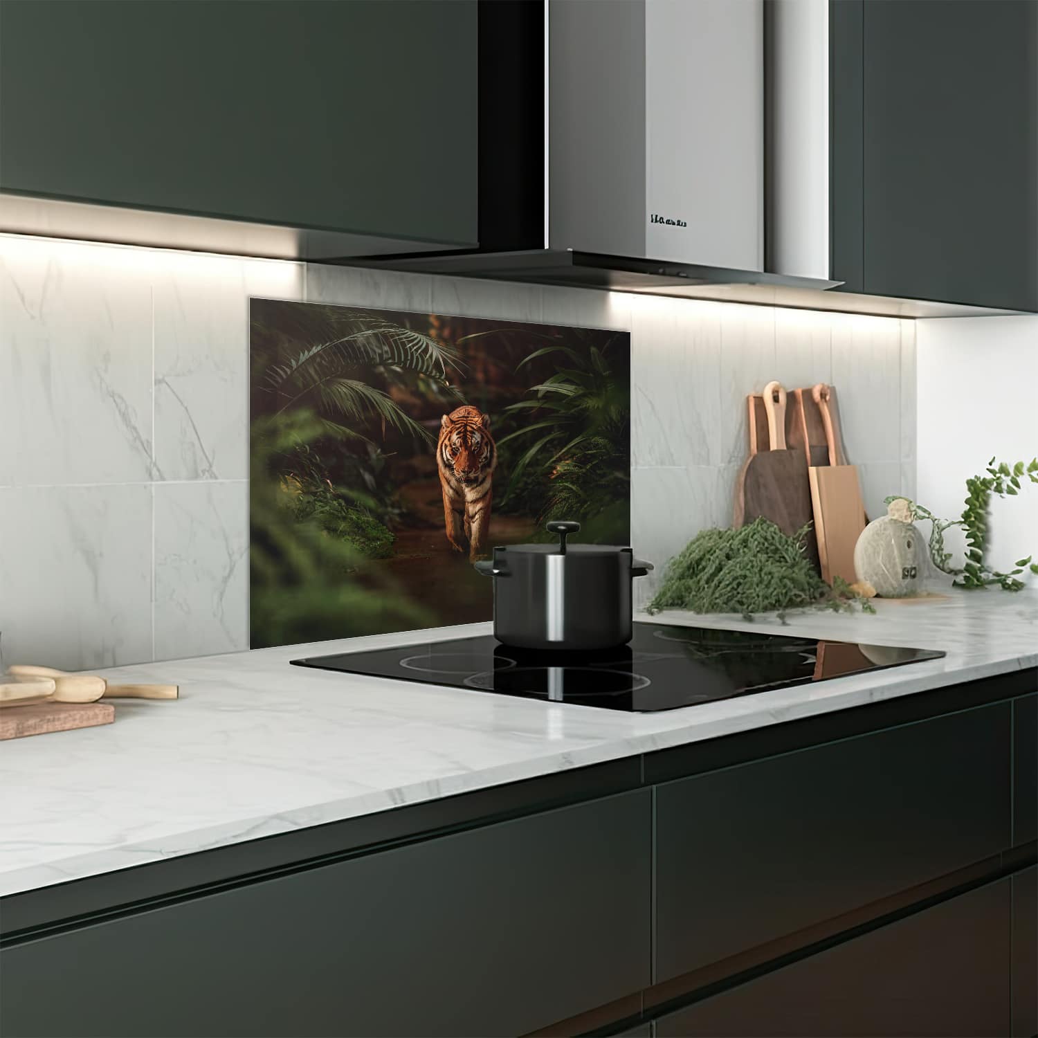 Eigen afmeting spatscherm-op-maat Keuken - Hittebestendig gehard glas - Tijger in het Bos