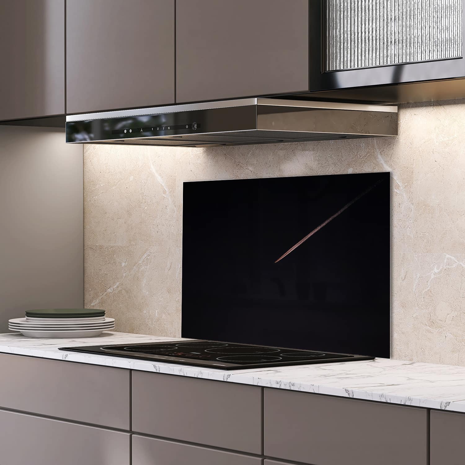 Eigen afmeting spatscherm-op-maat Keuken - Hittebestendig gehard glas - Vliegtuig in de Nacht