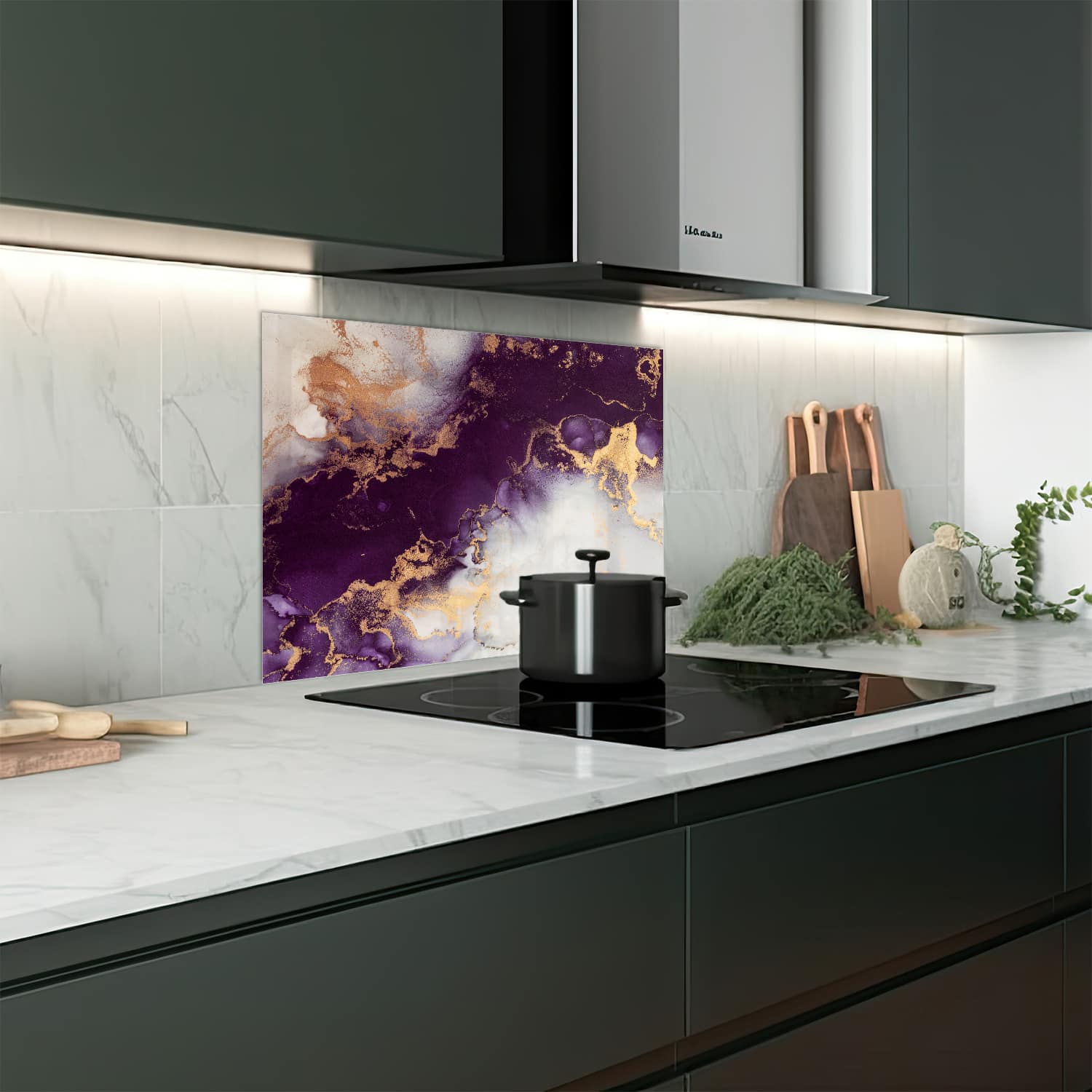 Eigen afmeting spatscherm-op-maat Keuken - Hittebestendig gehard glas - Luxe Rood-Goud Marmer