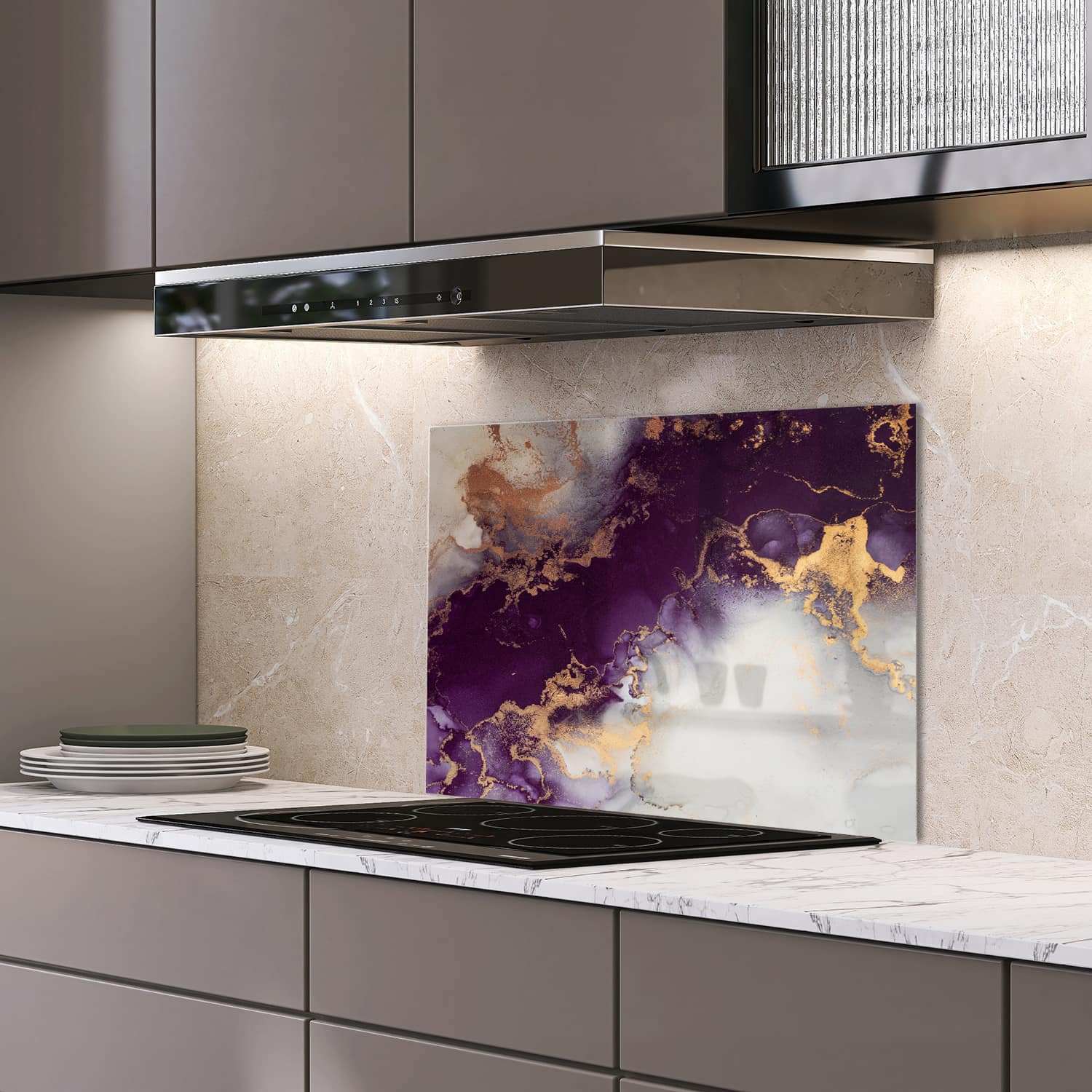 Eigen afmeting spatscherm-op-maat Keuken - Hittebestendig gehard glas - Luxe Rood-Goud Marmer