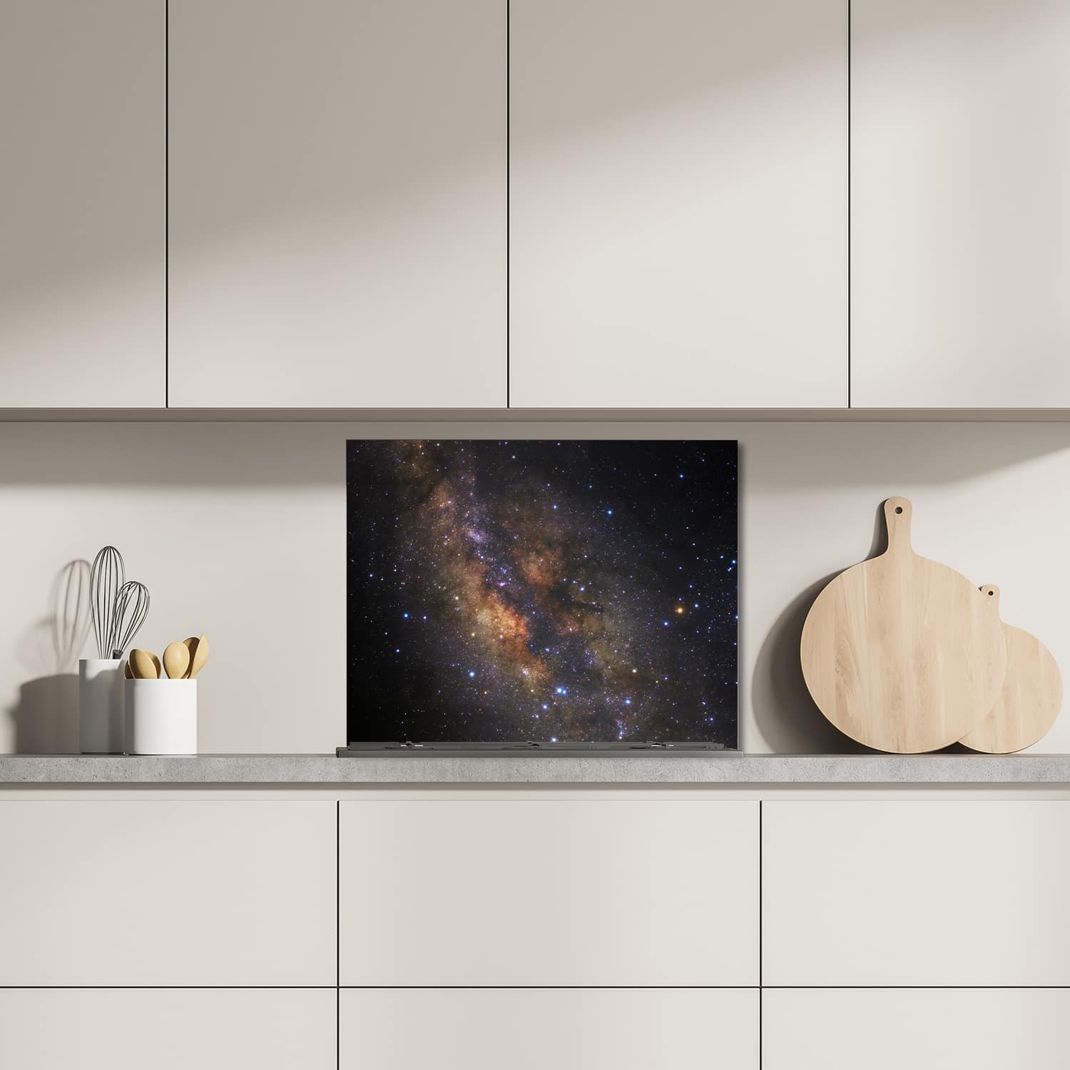 Eigen afmeting spatscherm-op-maat Keuken - Hittebestendig gehard glas - Melkweg tussen de Sterren