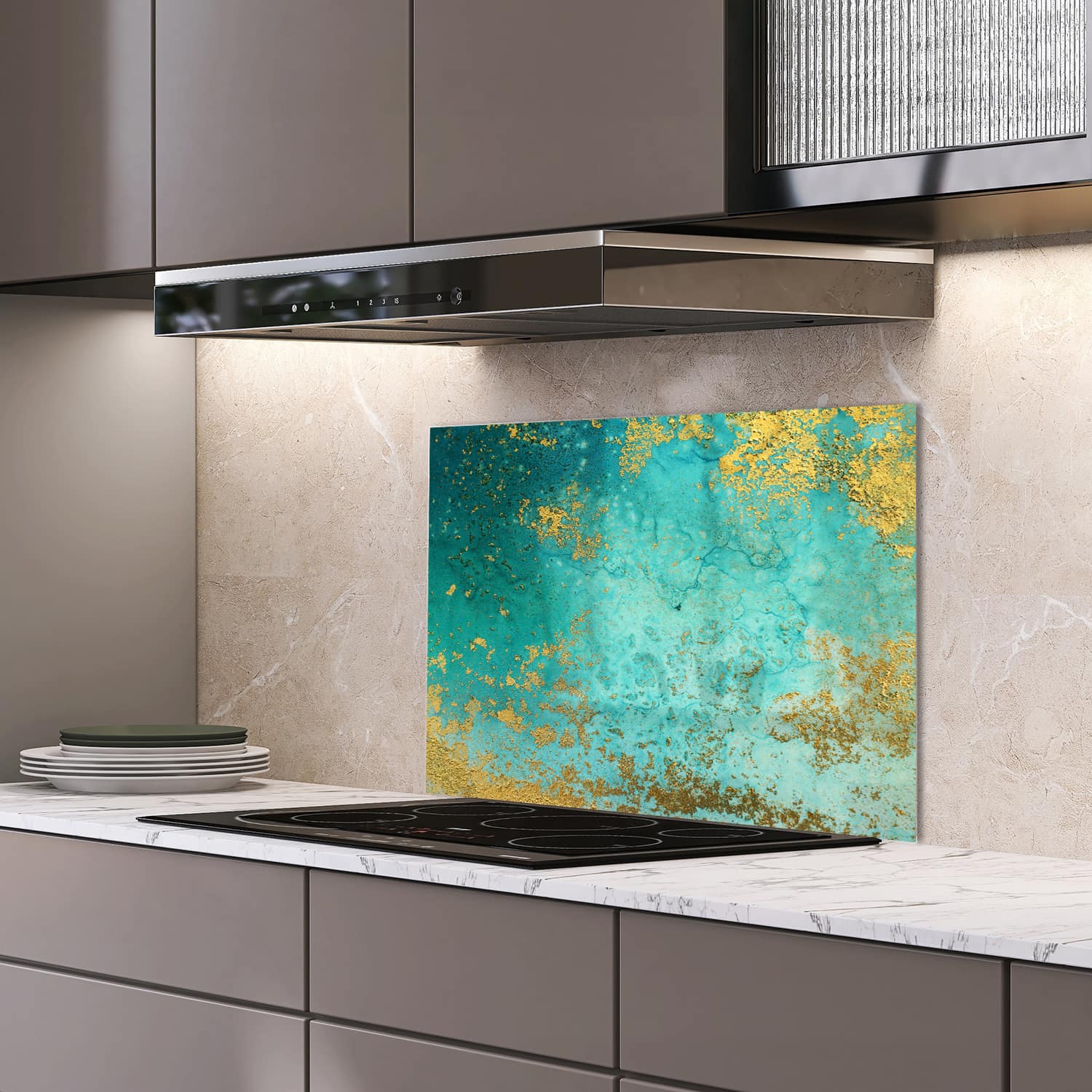 Eigen afmeting spatscherm-op-maat Keuken - Hittebestendig gehard glas - Abstract Vloeibaar Schilderij