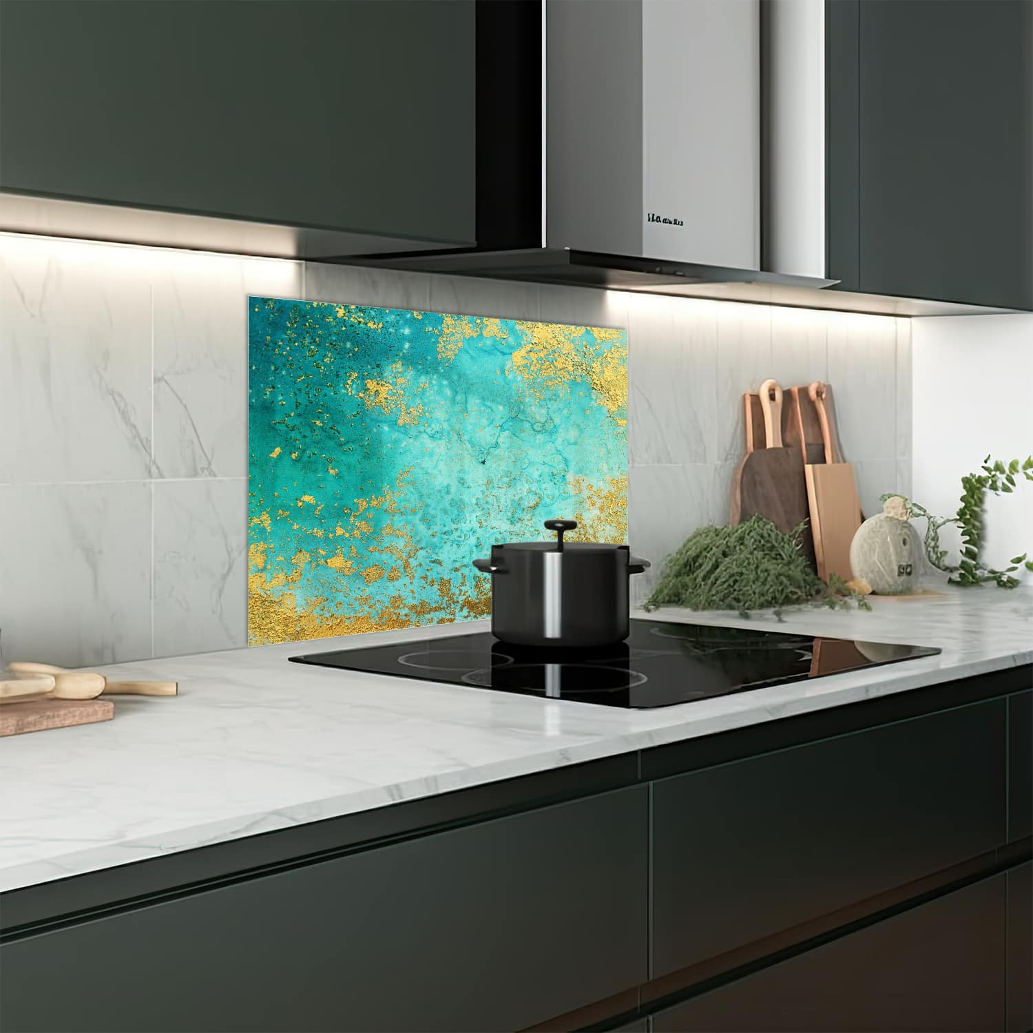 Eigen afmeting spatscherm-op-maat Keuken - Hittebestendig gehard glas - Abstract Vloeibaar Schilderij