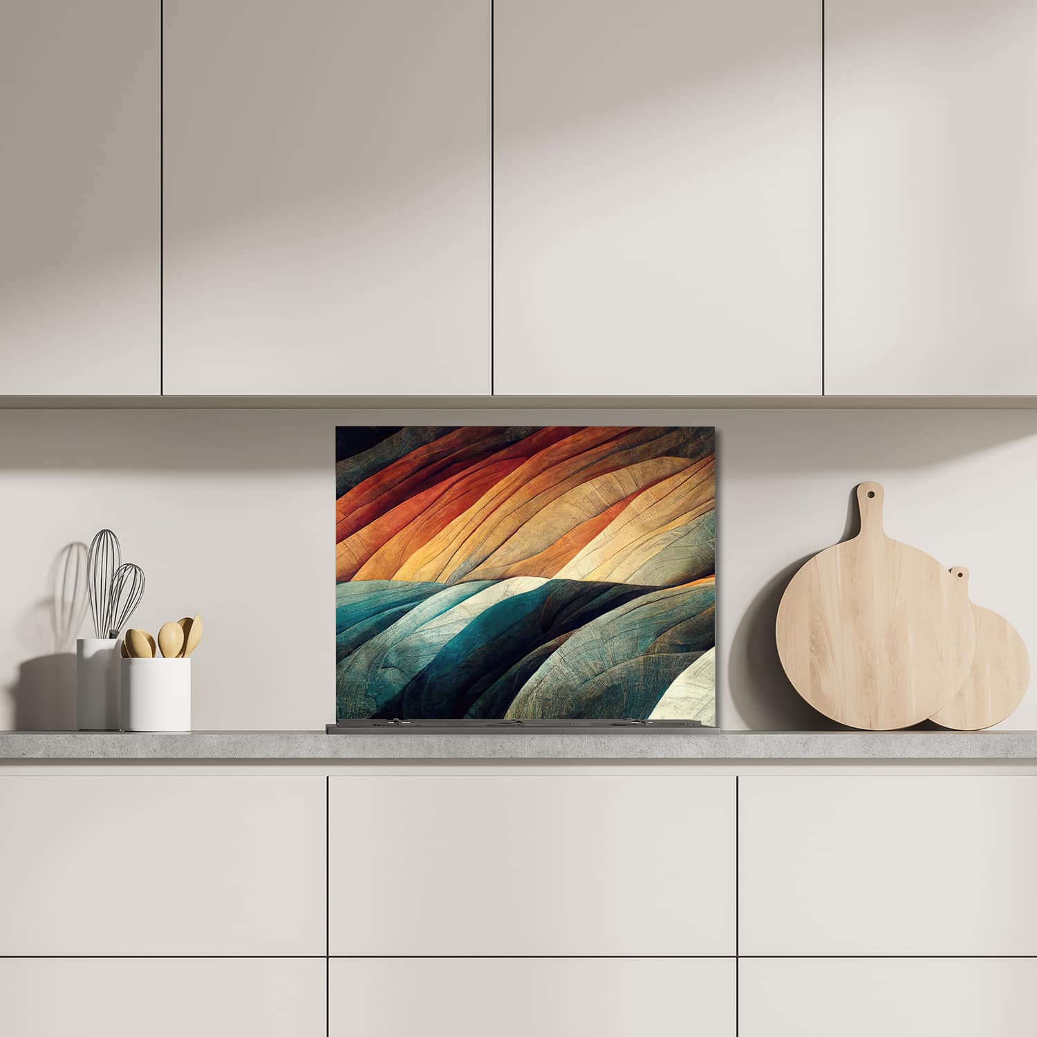 Eigen afmeting spatscherm-op-maat Keuken - Hittebestendig gehard glas - Abstracte Natuurlijke Golven