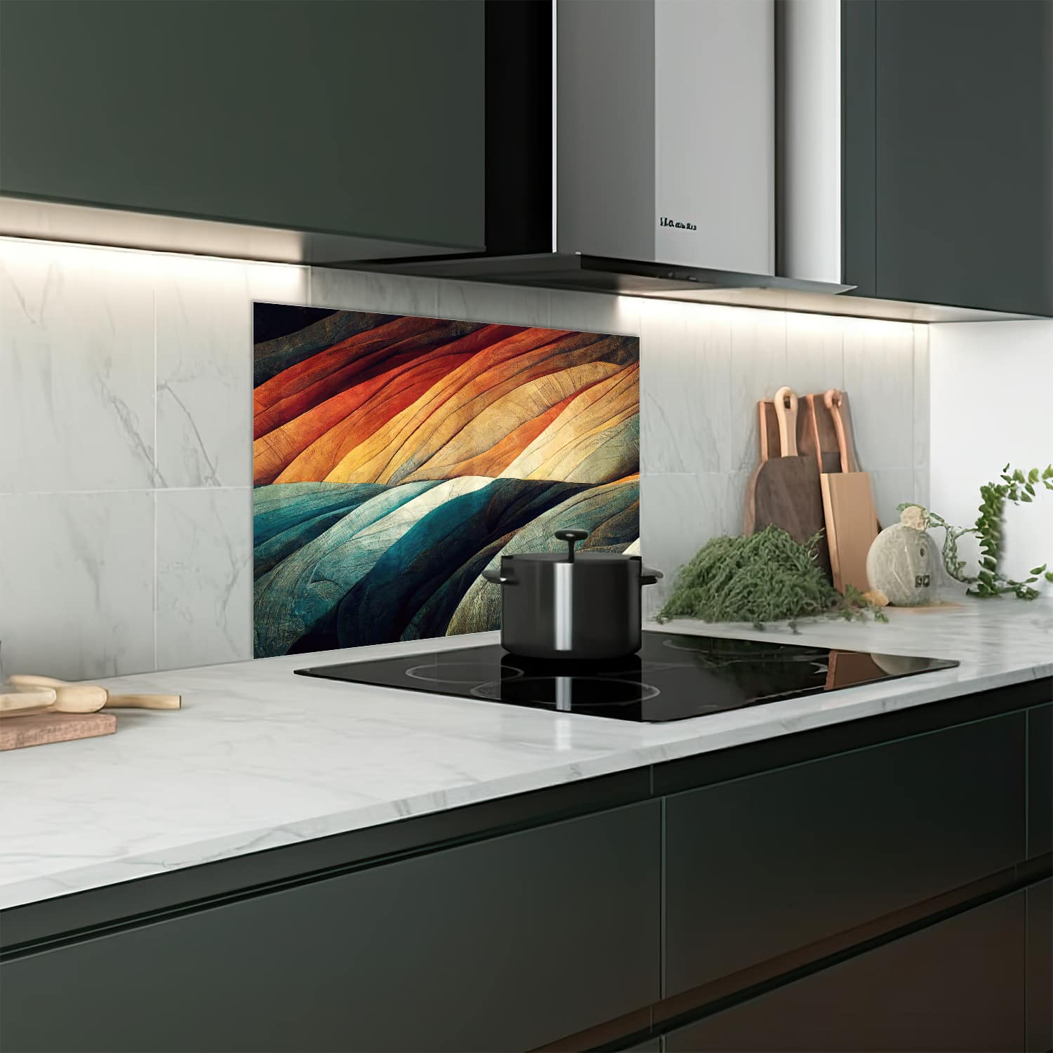 Eigen afmeting spatscherm-op-maat Keuken - Hittebestendig gehard glas - Abstracte Natuurlijke Golven