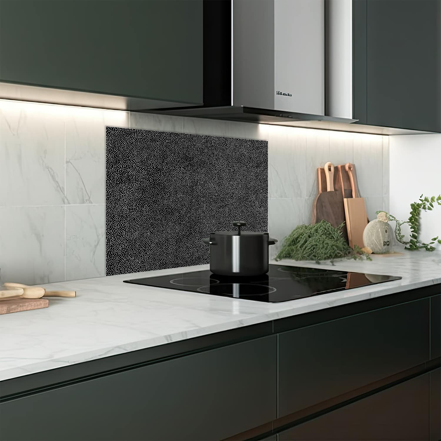 Eigen afmeting spatscherm-op-maat Keuken - Hittebestendig gehard glas - Stippel Textuur