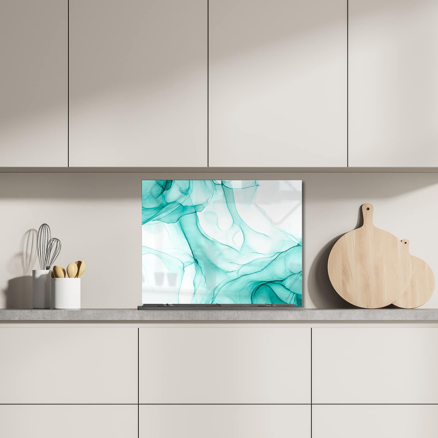 Eigen afmeting spatscherm-op-maat Keuken - Hittebestendig gehard glas - Aqua Marmer